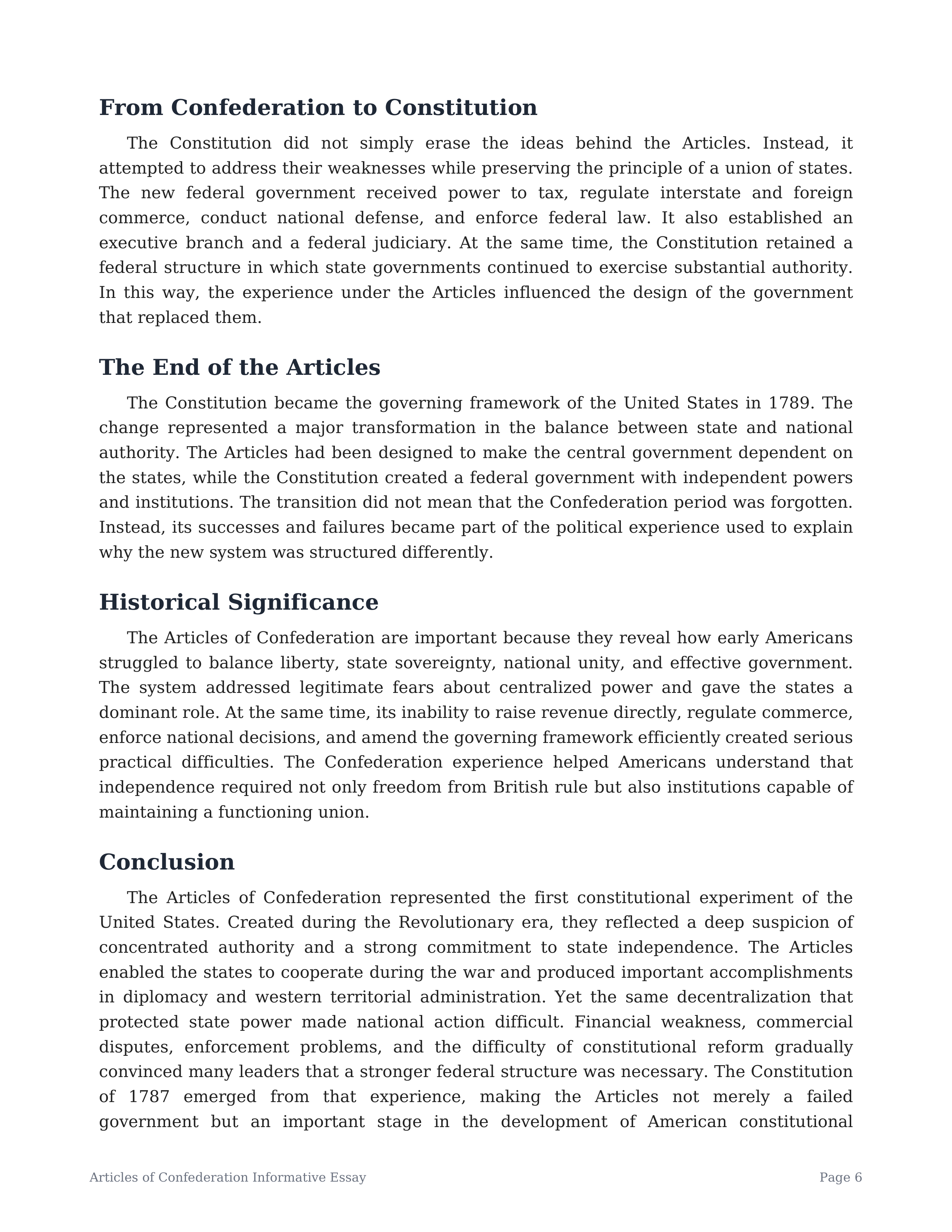 Articles of Confederation Informative Essay — page 6