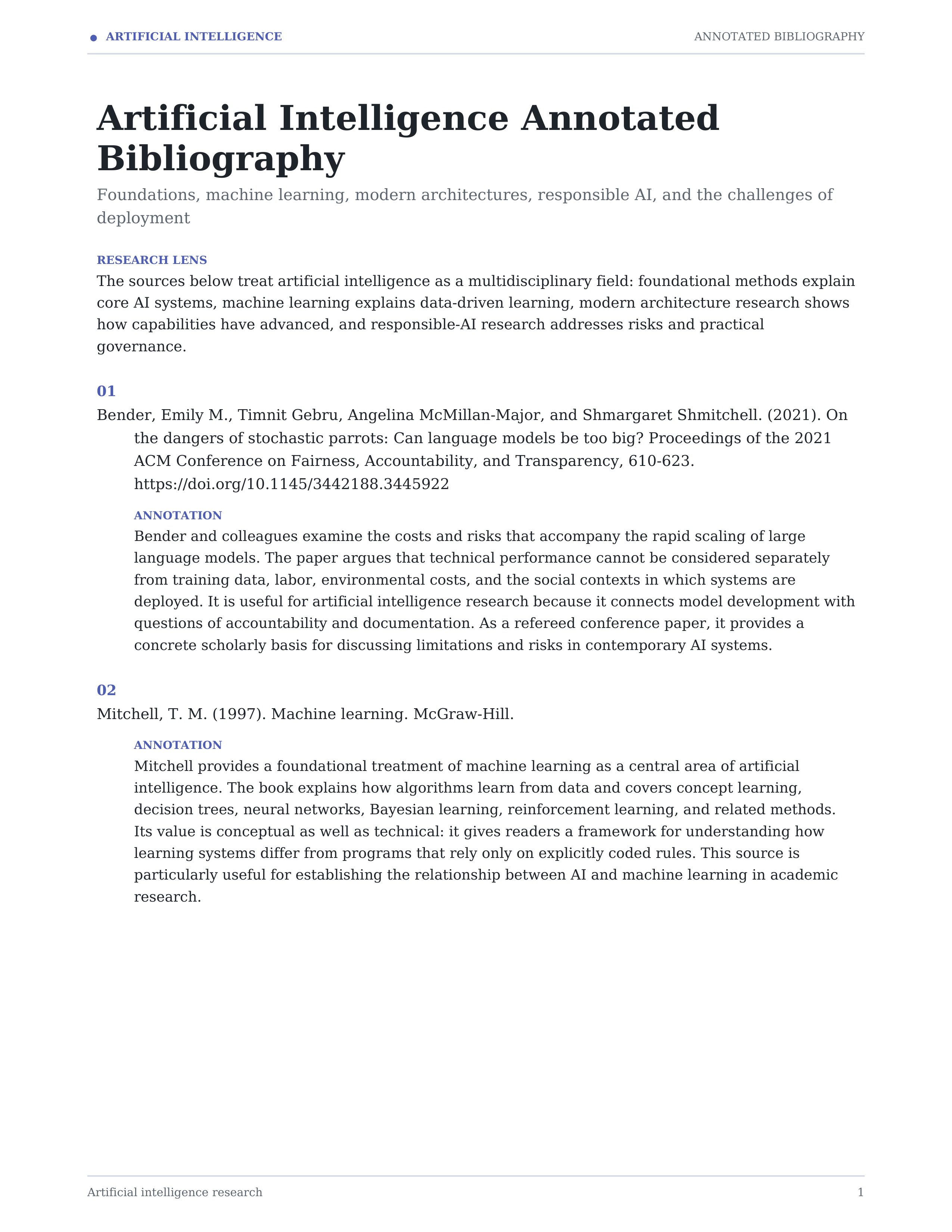 Artificial Intelligence Annotated Bibliography — page 1