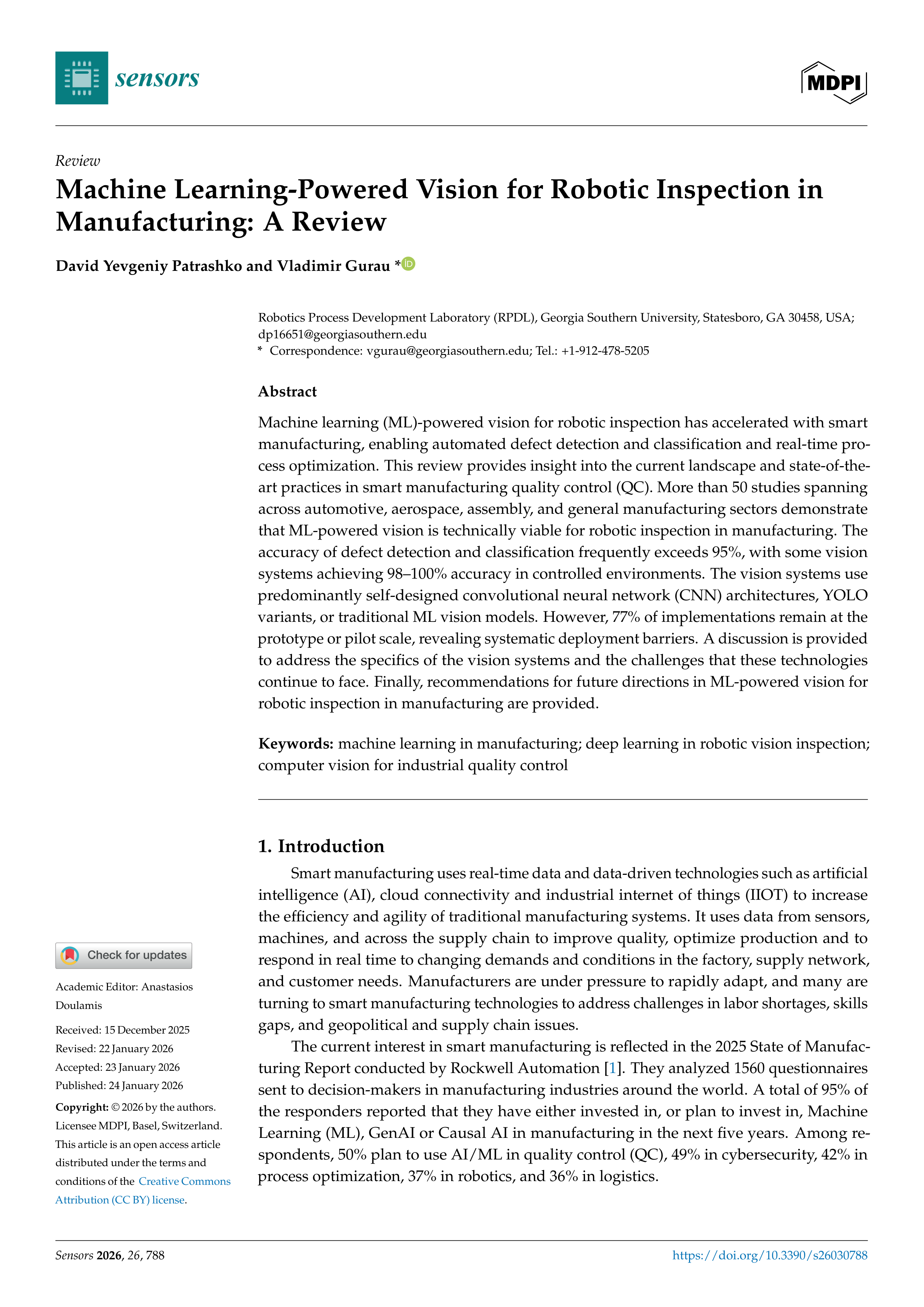 Artificial Intelligence Applications for Inspection in Manufacturing — page 1