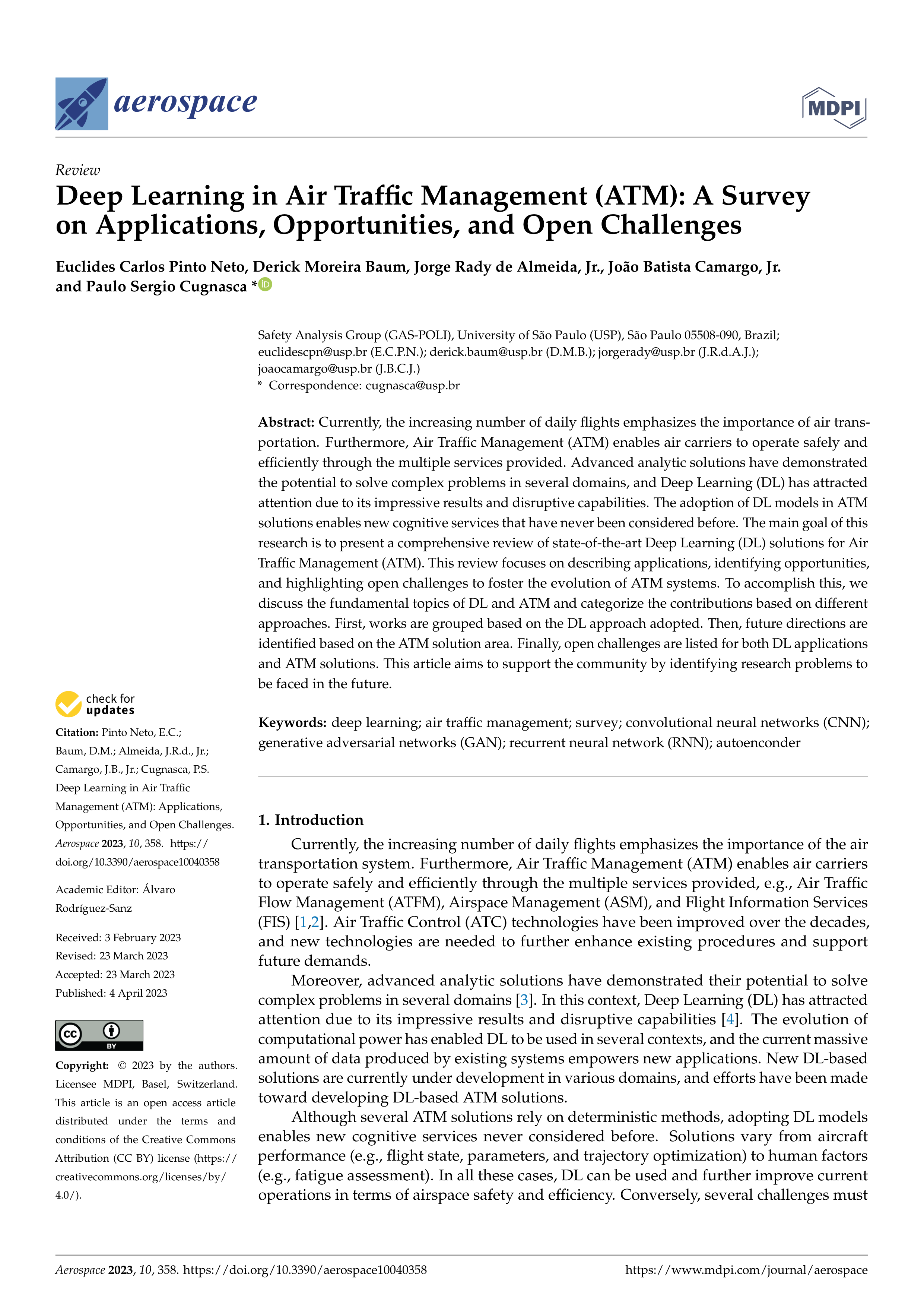 Artificial Intelligence Applications in Air Traffic Management — page 1
