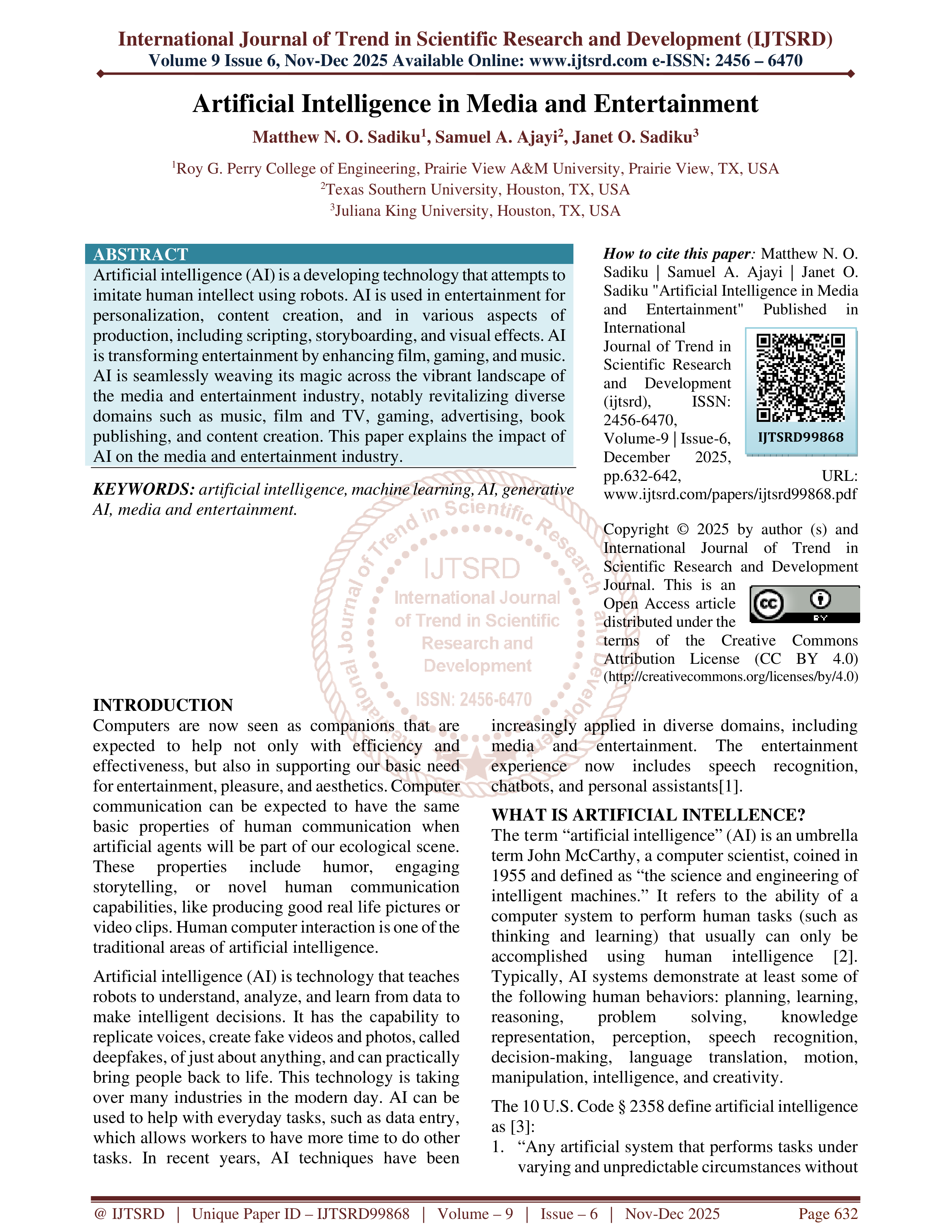 Artificial Intelligence Applications in Entertainment — page 1