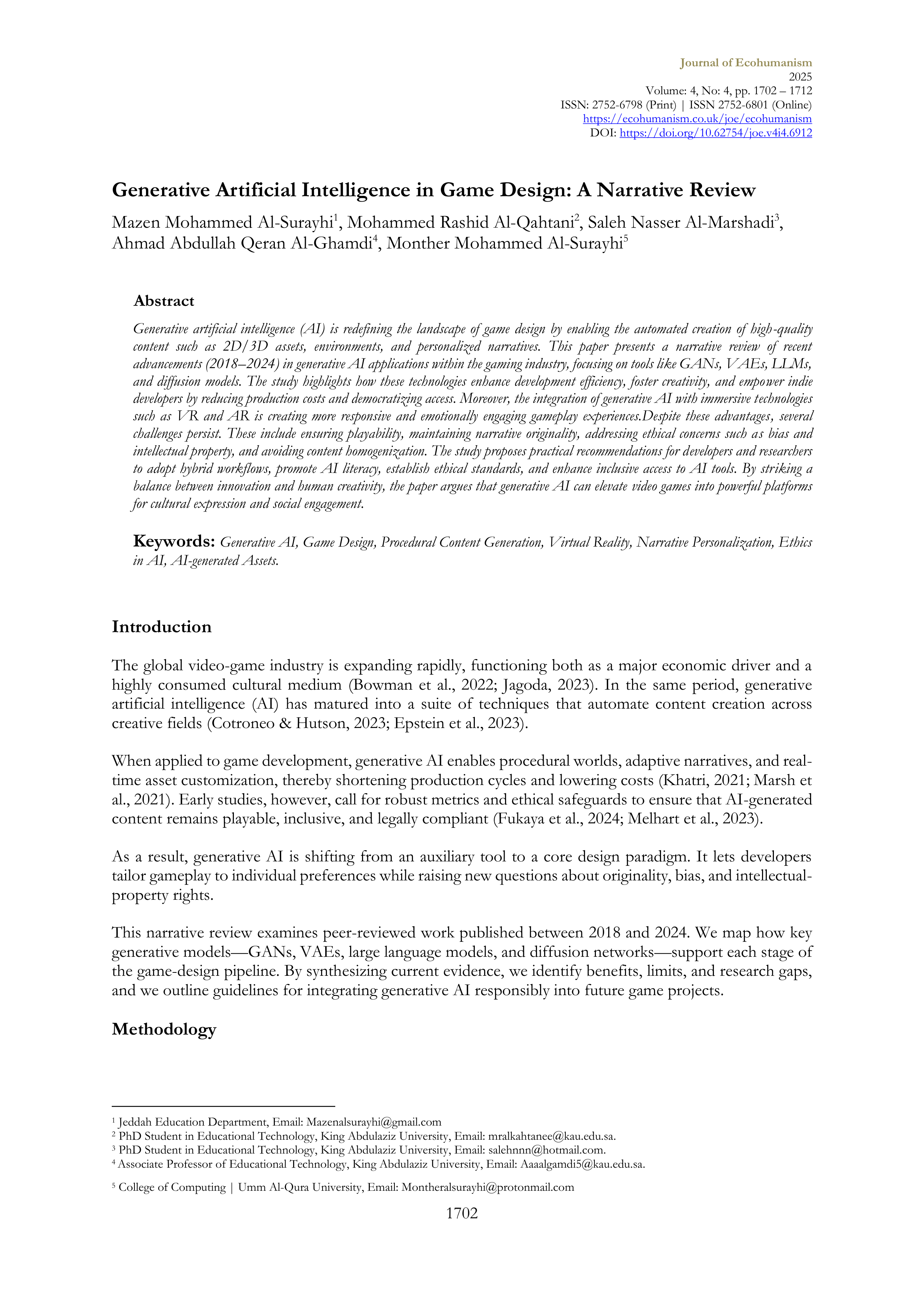 Artificial Intelligence Applications in Game Design — page 1