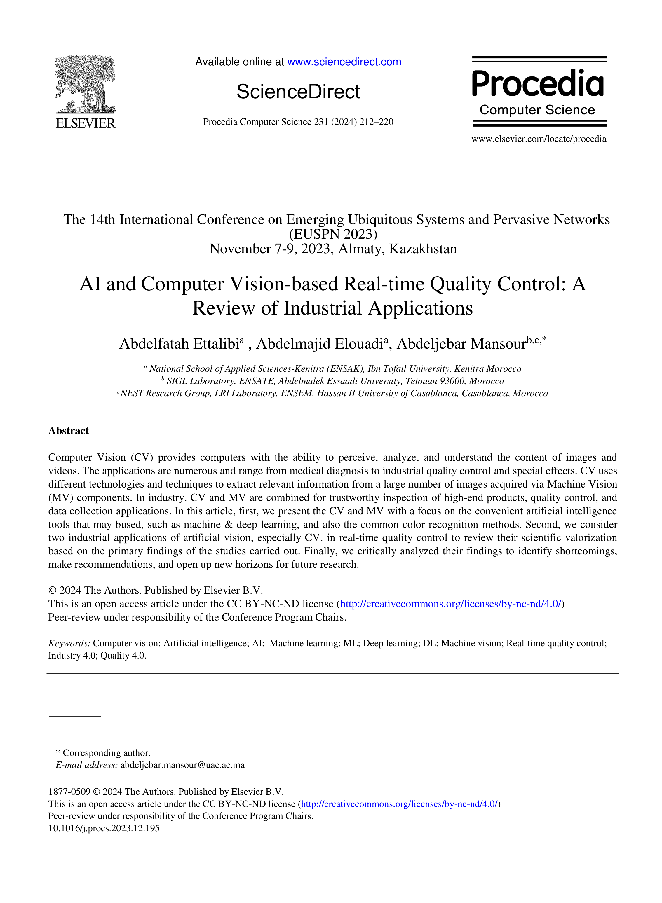 Artificial Intelligence Applications in Inspection for Industrial Quality Control — page 1