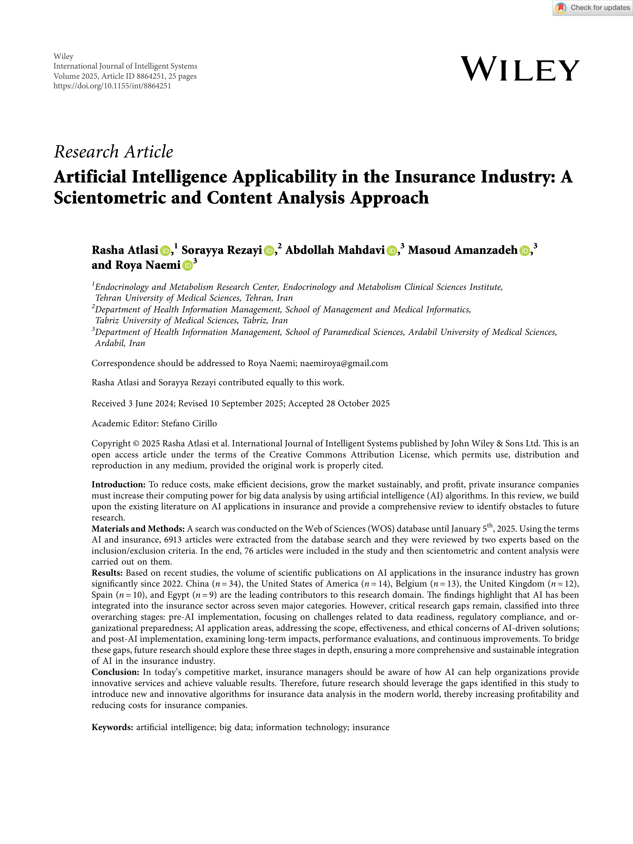 Artificial Intelligence Applications in Insurance — page 1