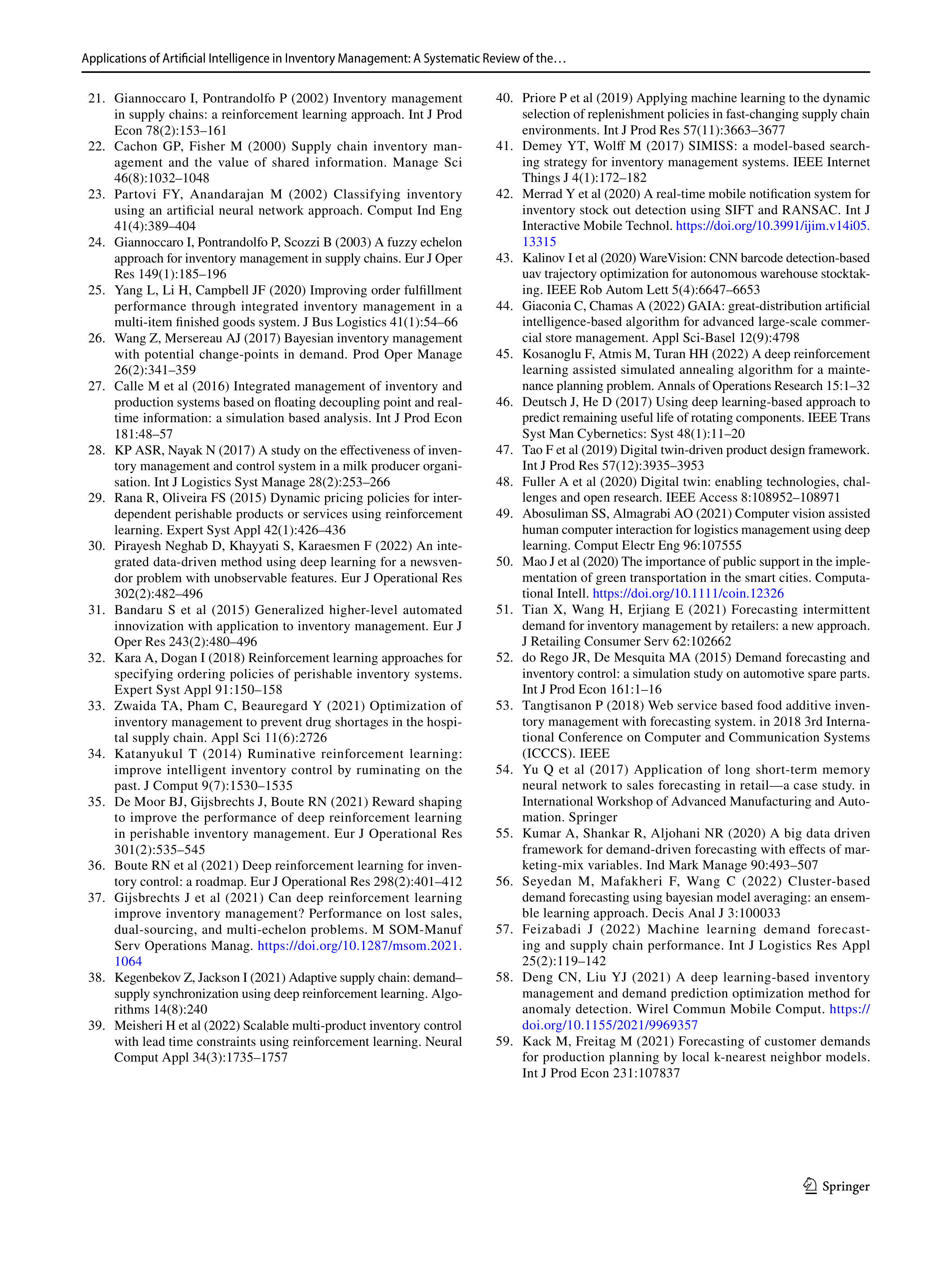 Artiﬁcial Intelligence Applications in Inventory Management — page 19