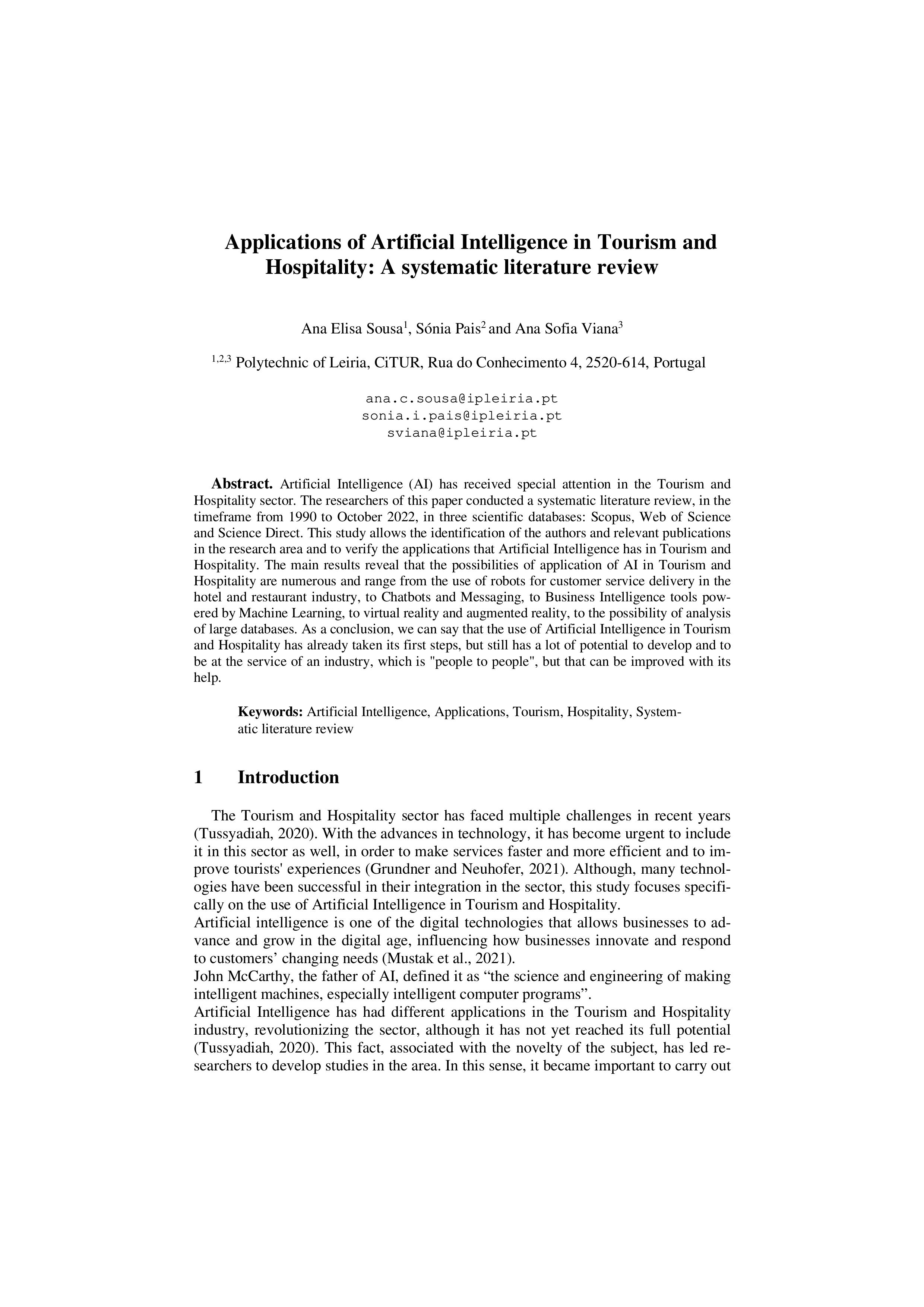Artificial Intelligence Applications in Tourism — page 1