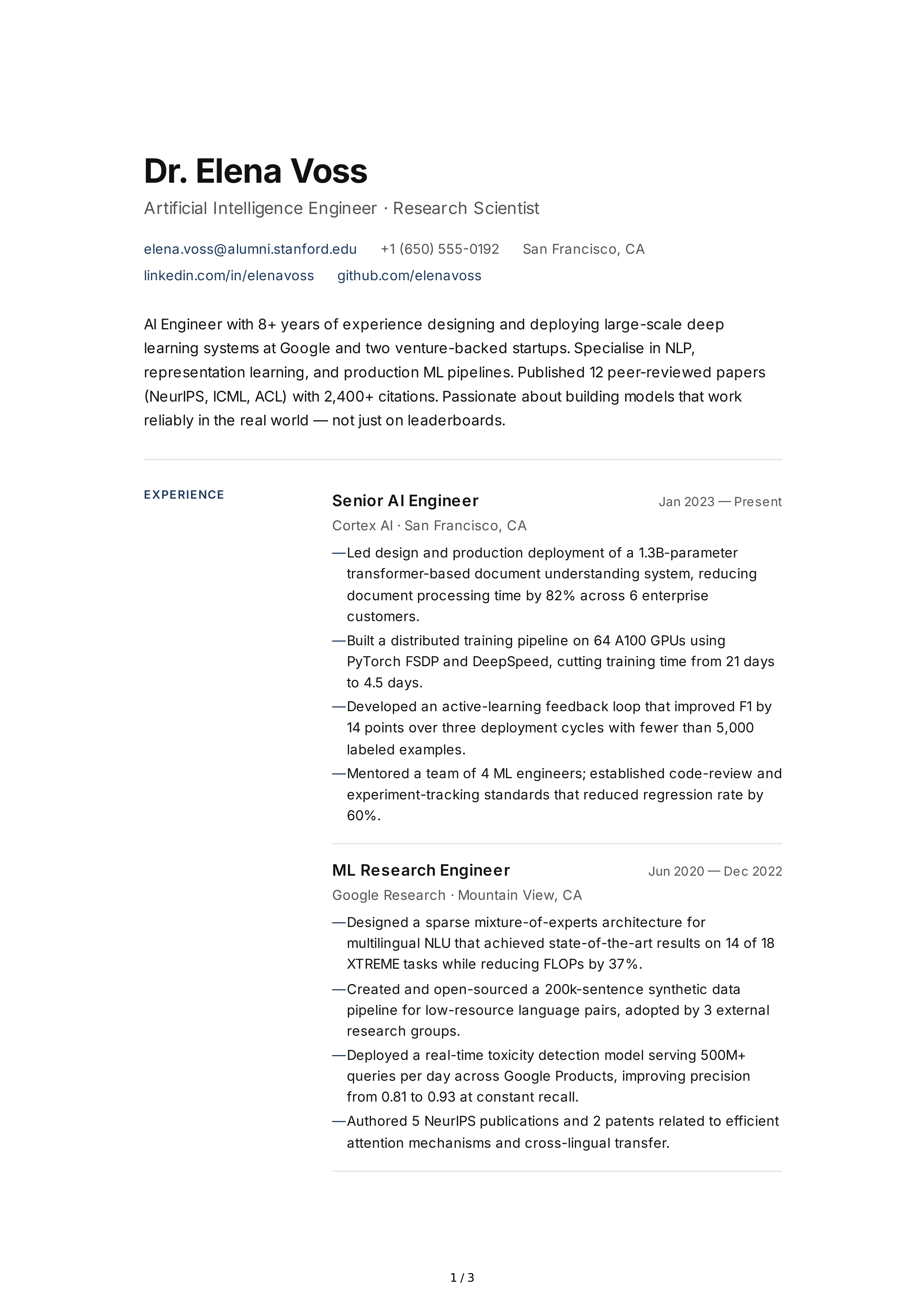 Artificial Intelligence Engineer CV — page 1