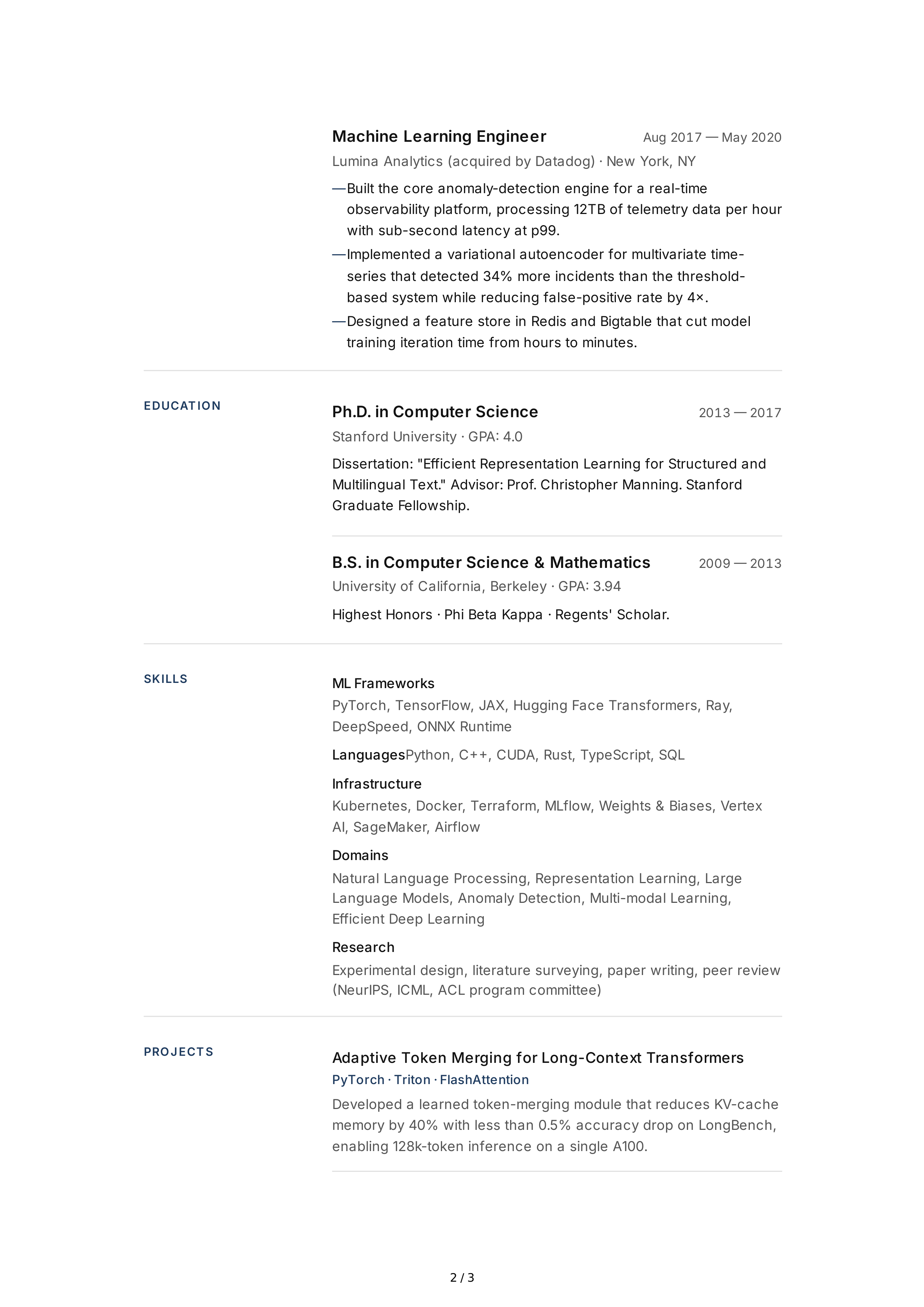 Artificial Intelligence Engineer CV — page 2