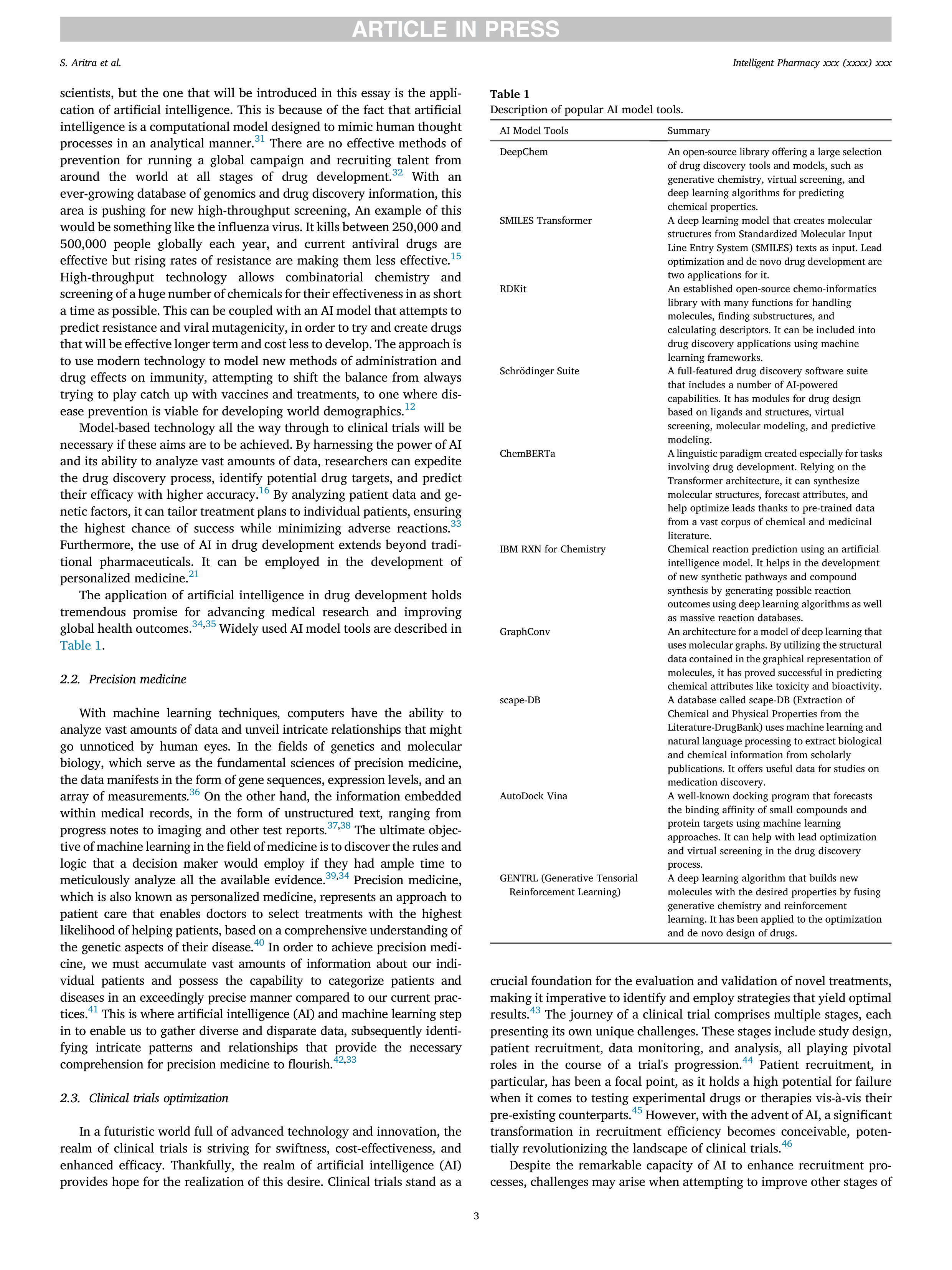 Artiﬁcial Intelligence applications in pharmaceuticals — page 3