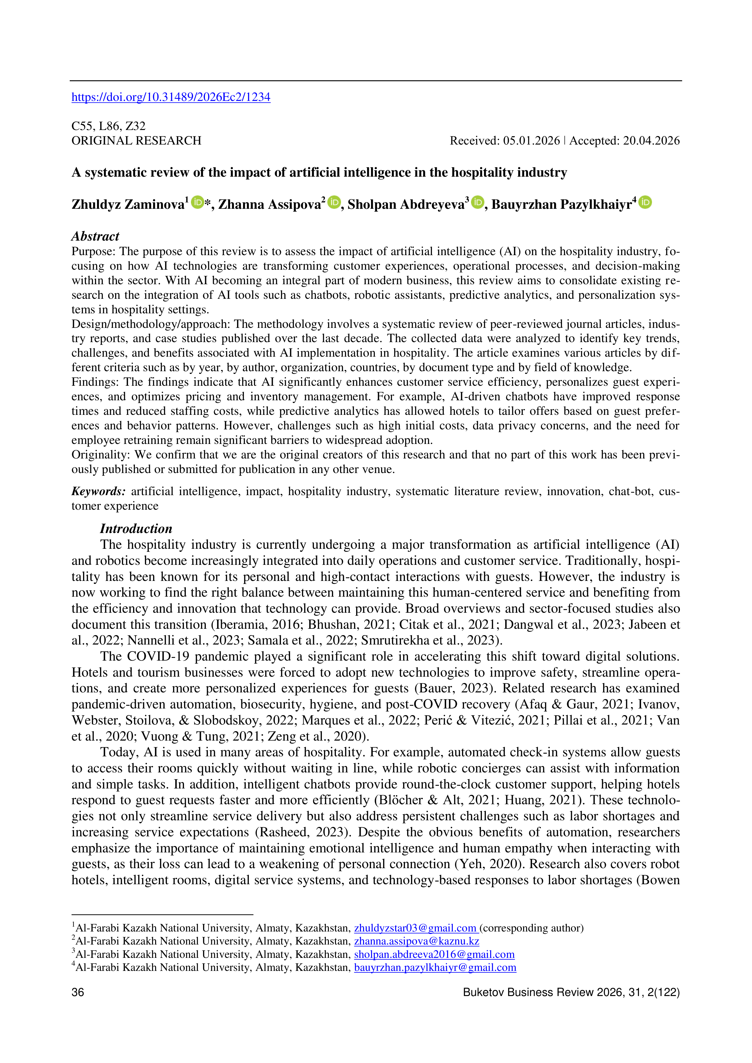 Artificial Intelligence Applications in Hospitality — page 1