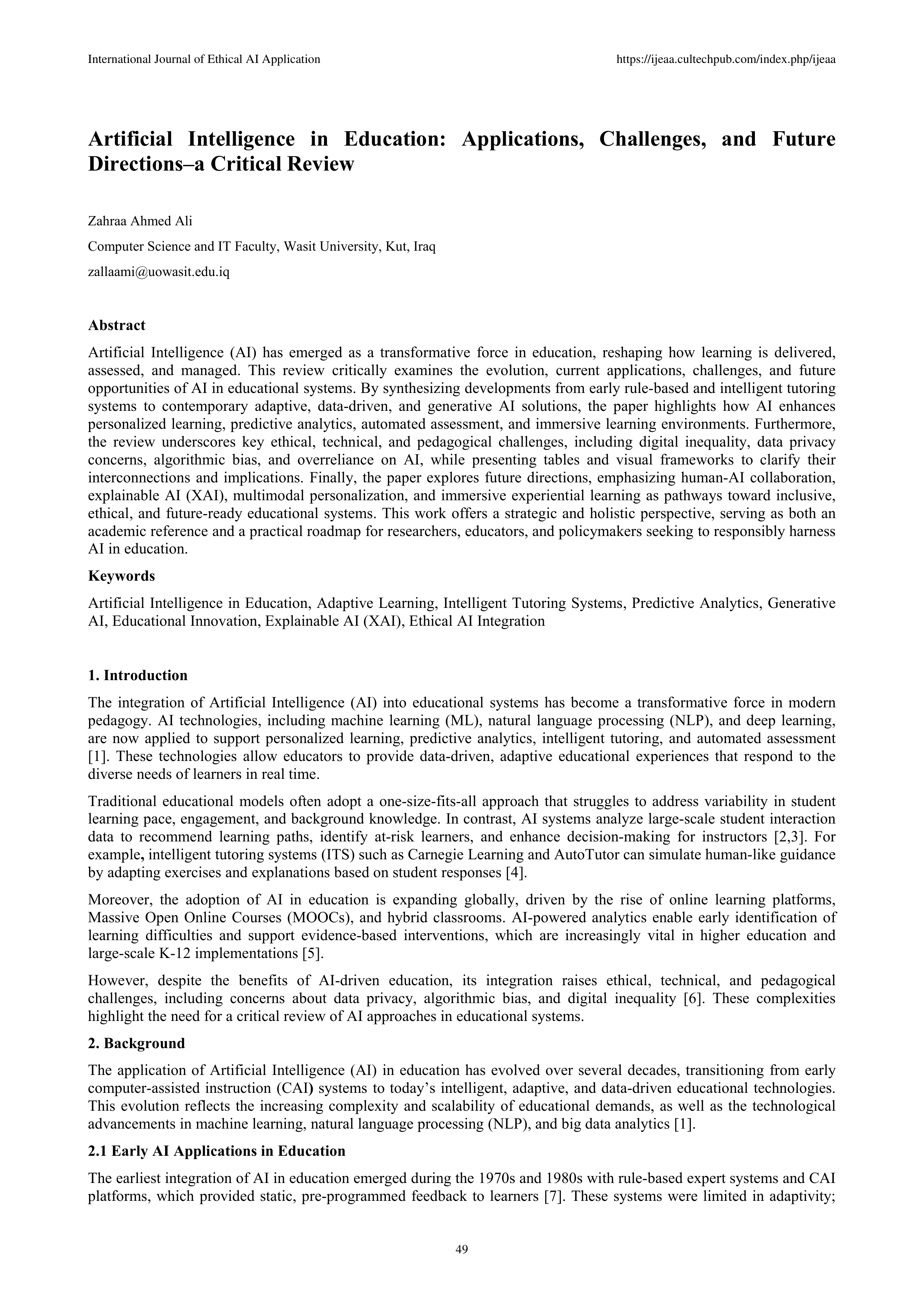 Artificial Intelligence Applications in Education — page 1