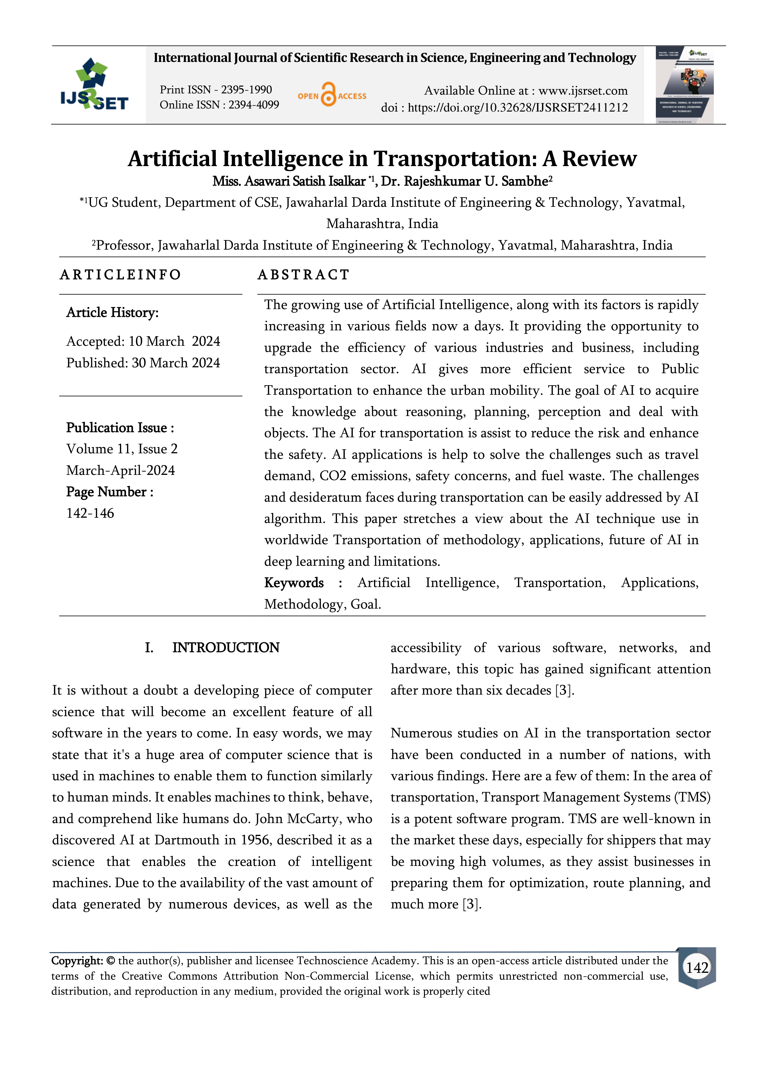 Artificial Intelligence Applications in Transportation — page 1