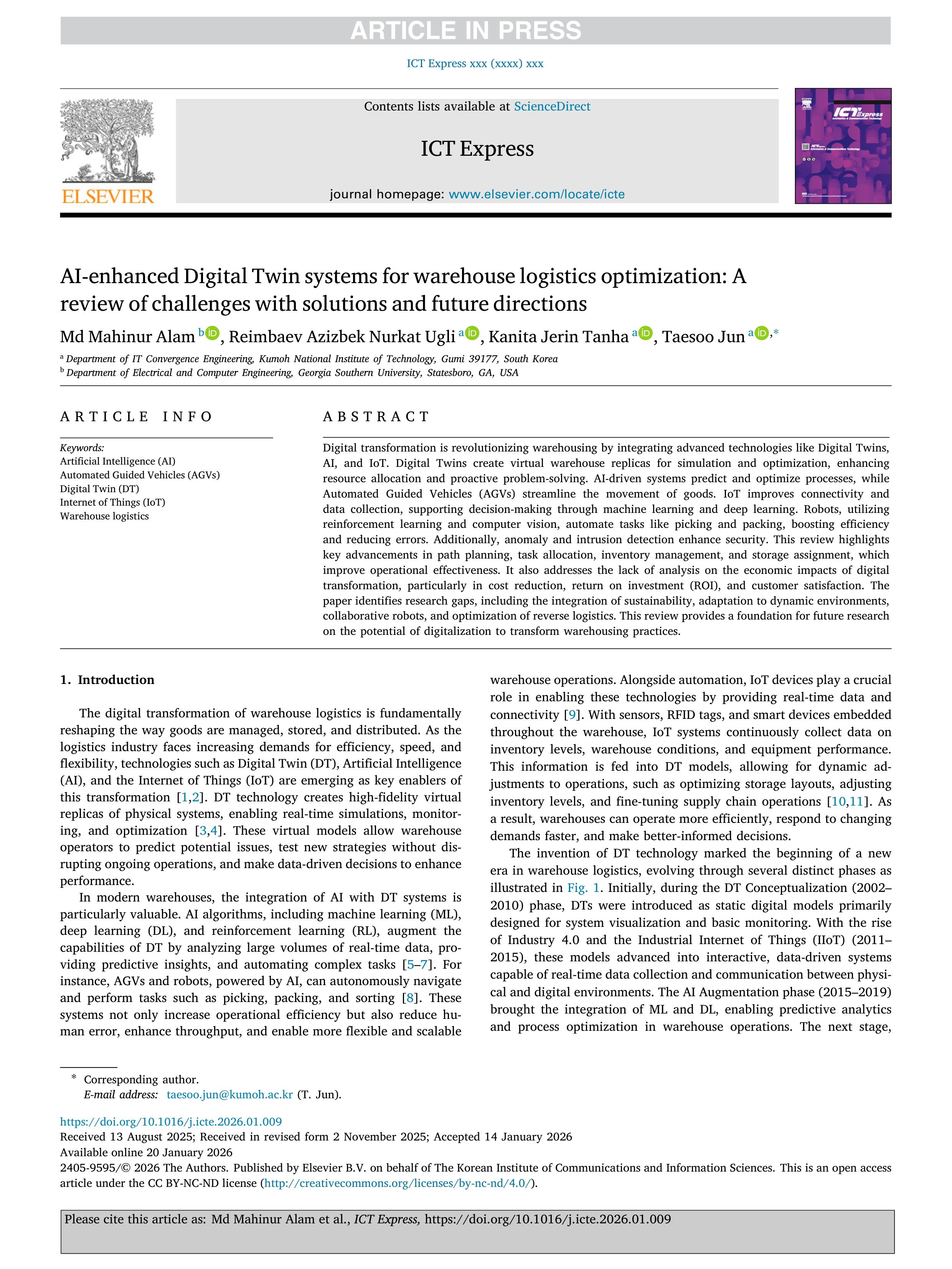 Artiﬁcial intelligence Applications for Warehouse Logistics — page 1