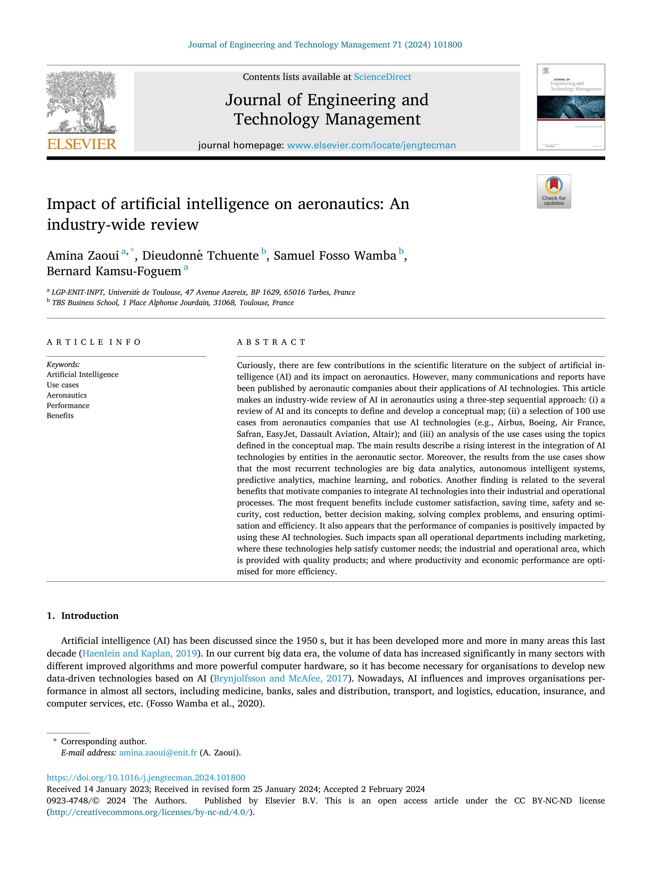 Artiﬁcial intelligence Applications in Aeronautics — page 1