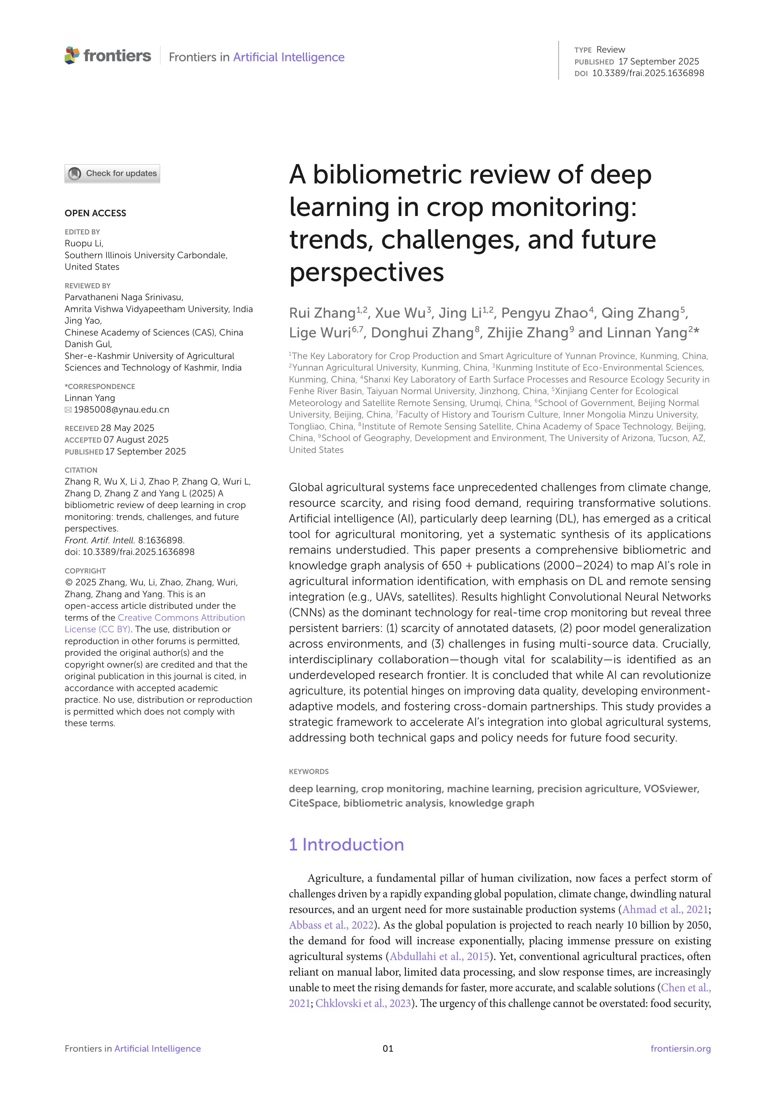 Artiﬁcial intelligence Applications in Crop Monitoring — page 1