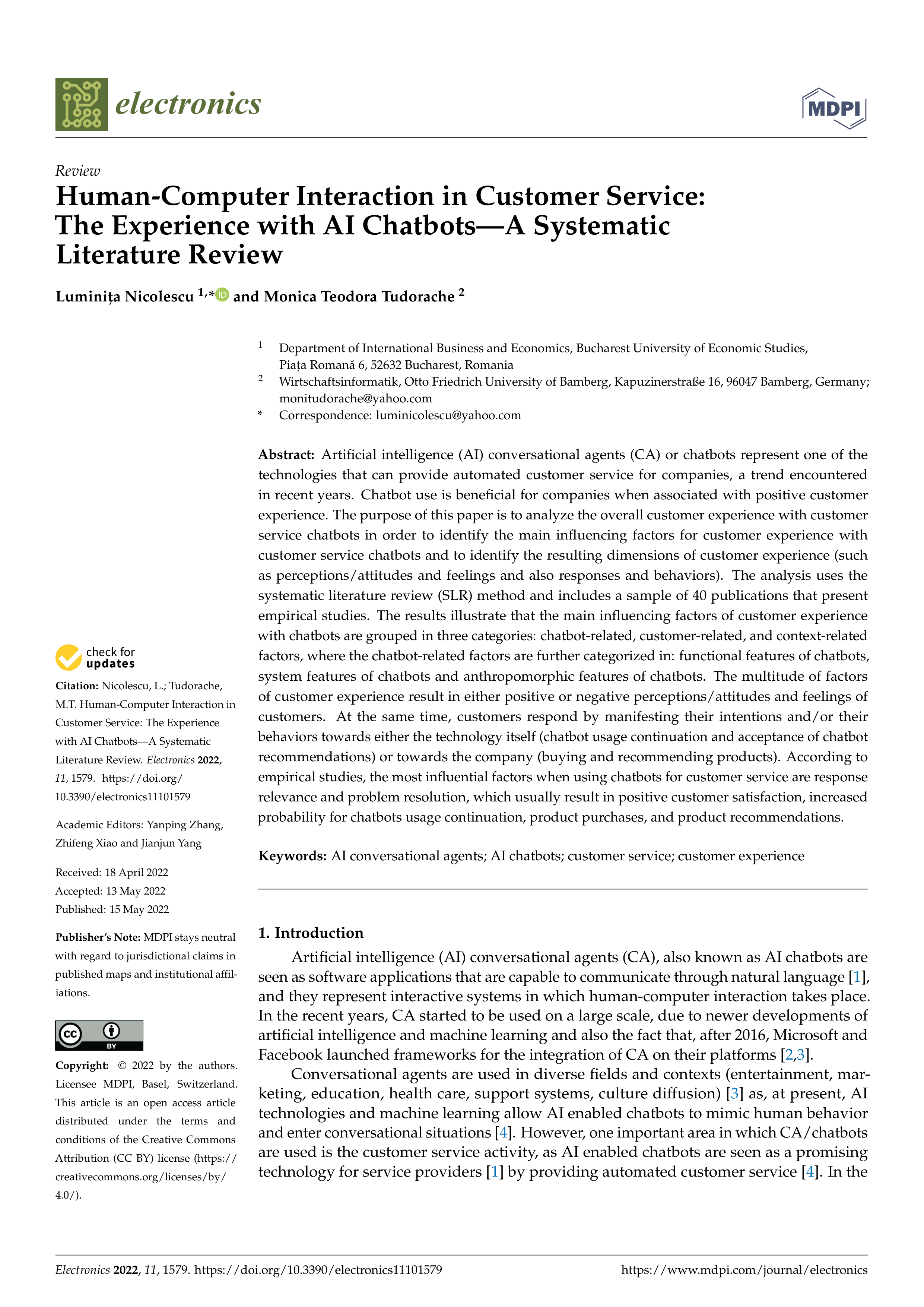 Artiﬁcial intelligence Applications in Customer Service — page 1
