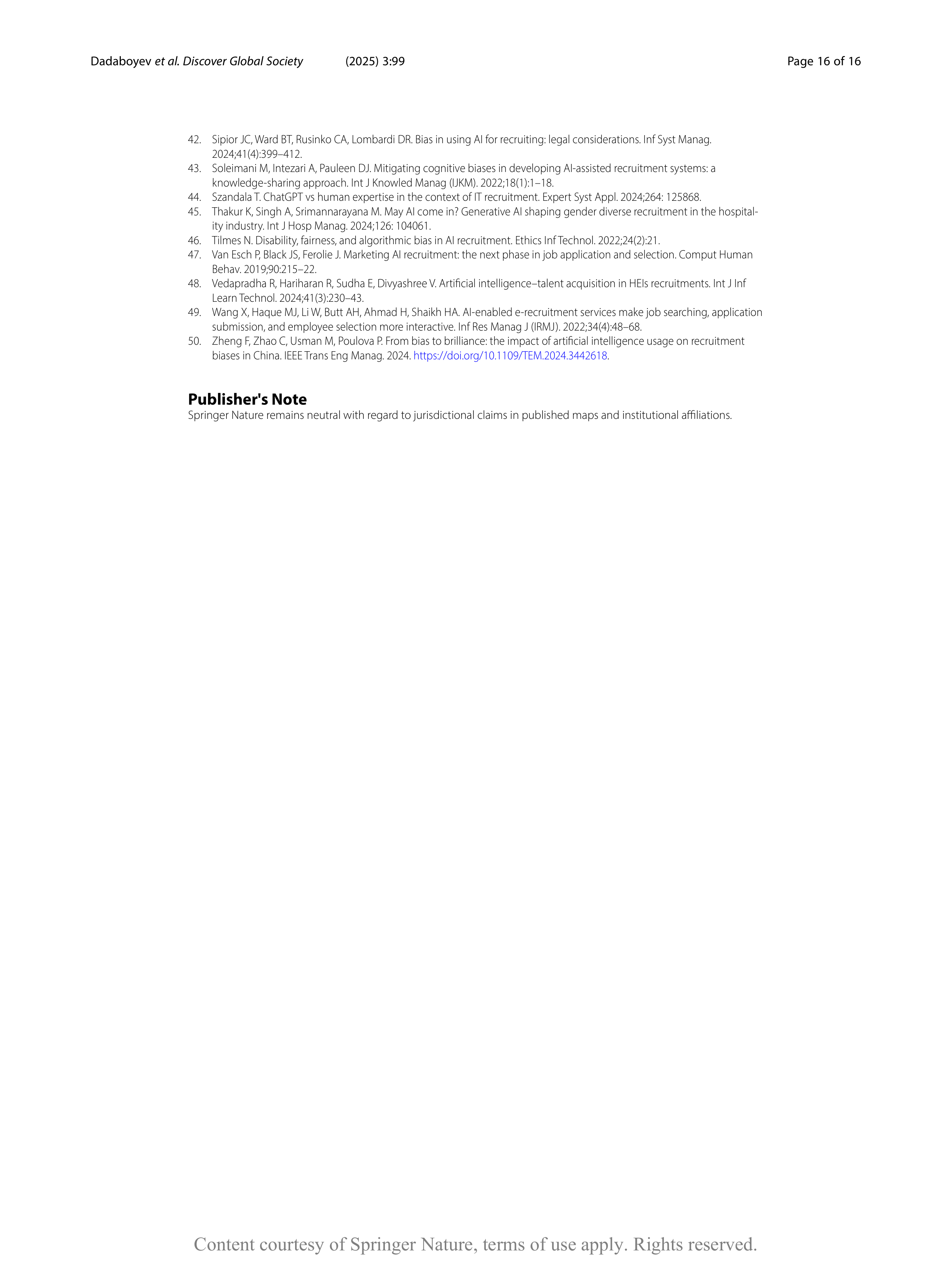 Artiﬁcial intelligence Applications in Employee Recruitment — page 16
