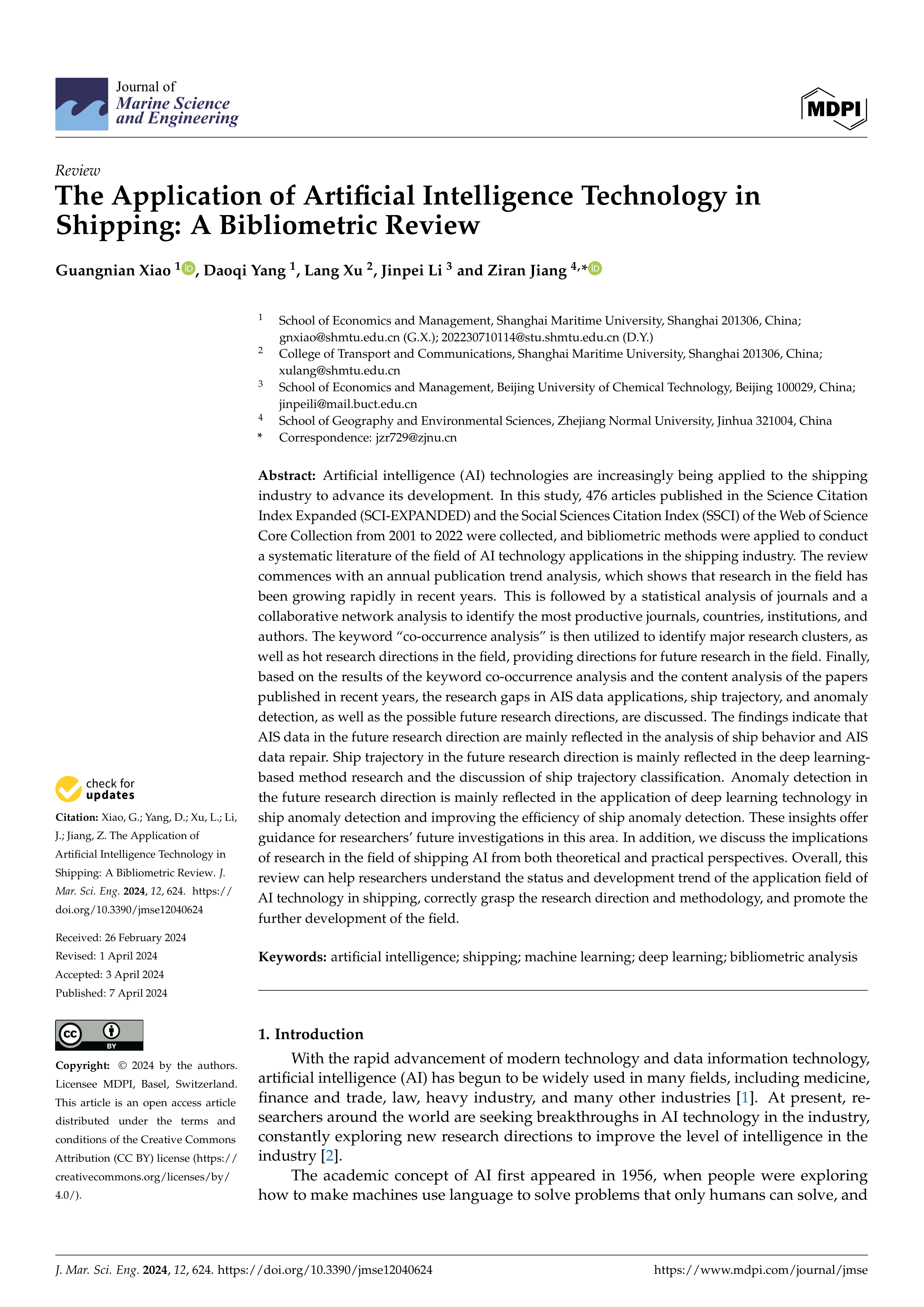 Artiﬁcial intelligence Applications in Shipping — page 1
