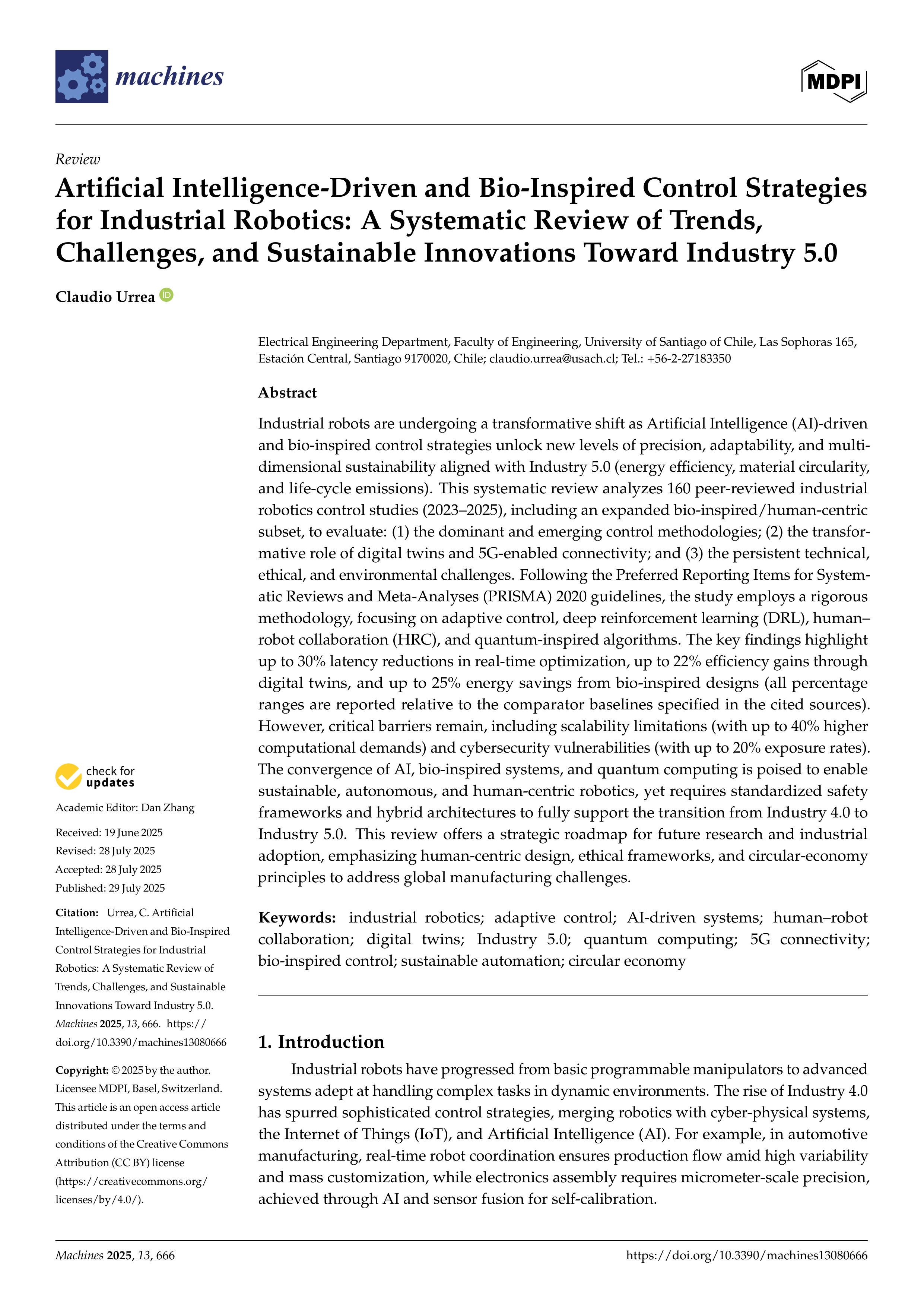 Artiﬁcial intelligence Applications on Industrial Robotics — page 1