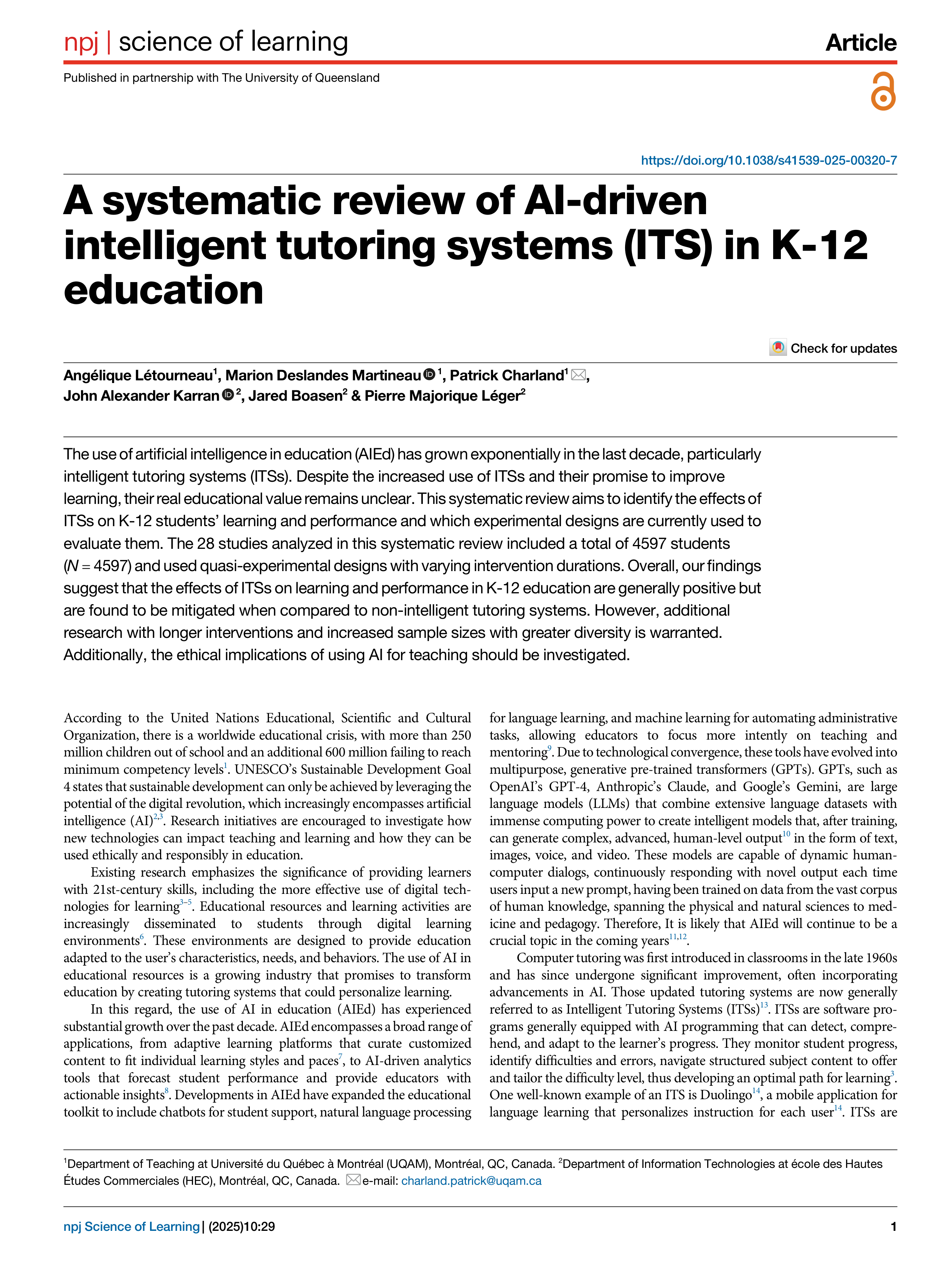 Artiﬁcial intelligence Applications on Online Tutoring — page 1
