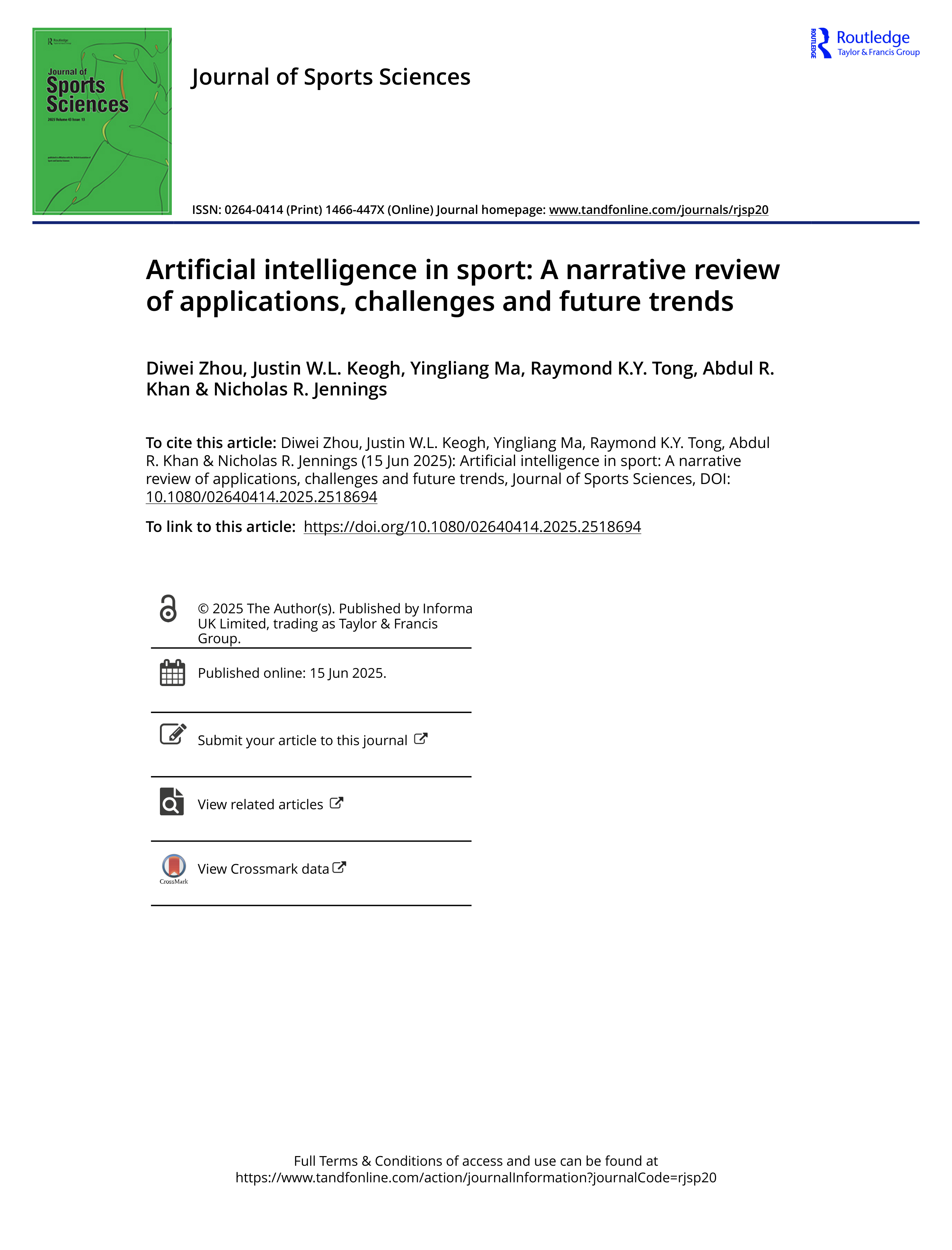 Artiﬁcial Intelligence Applications in Sports — page 1