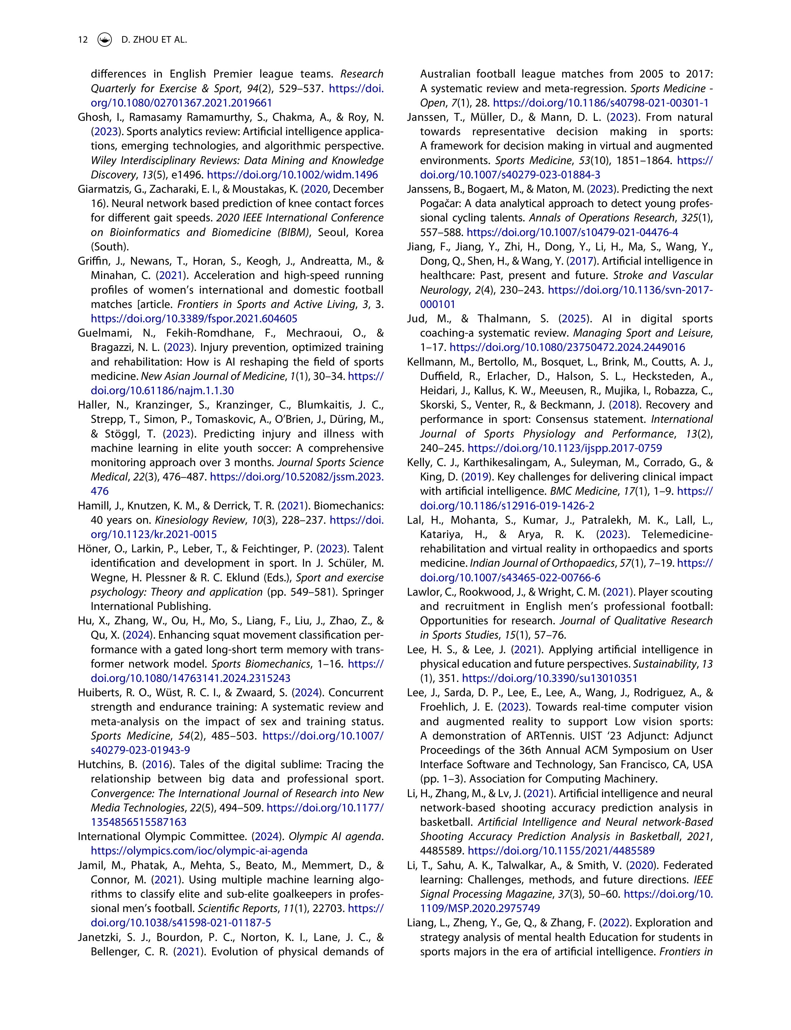 Artiﬁcial Intelligence Applications in Sports — page 13