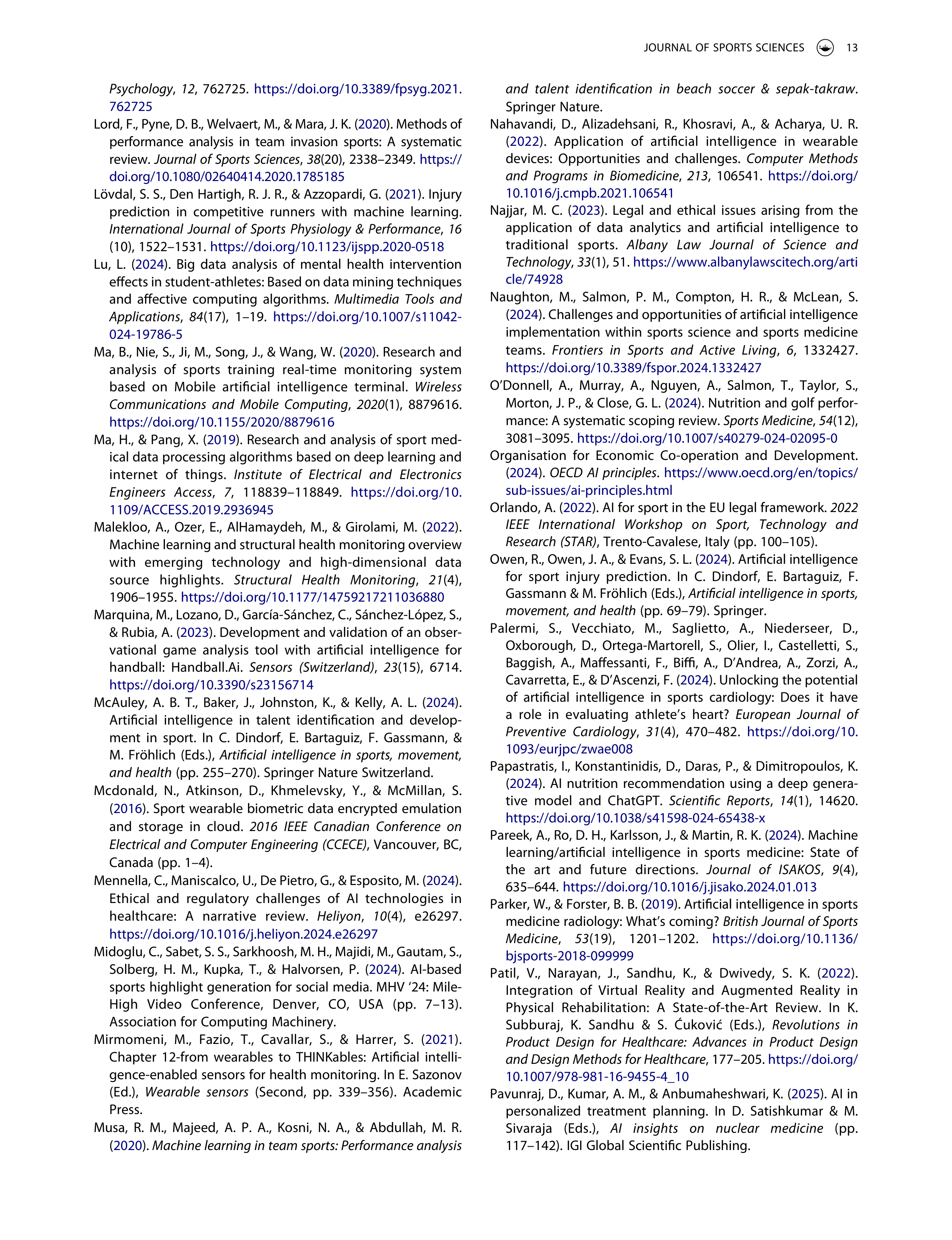 Artiﬁcial Intelligence Applications in Sports — page 14