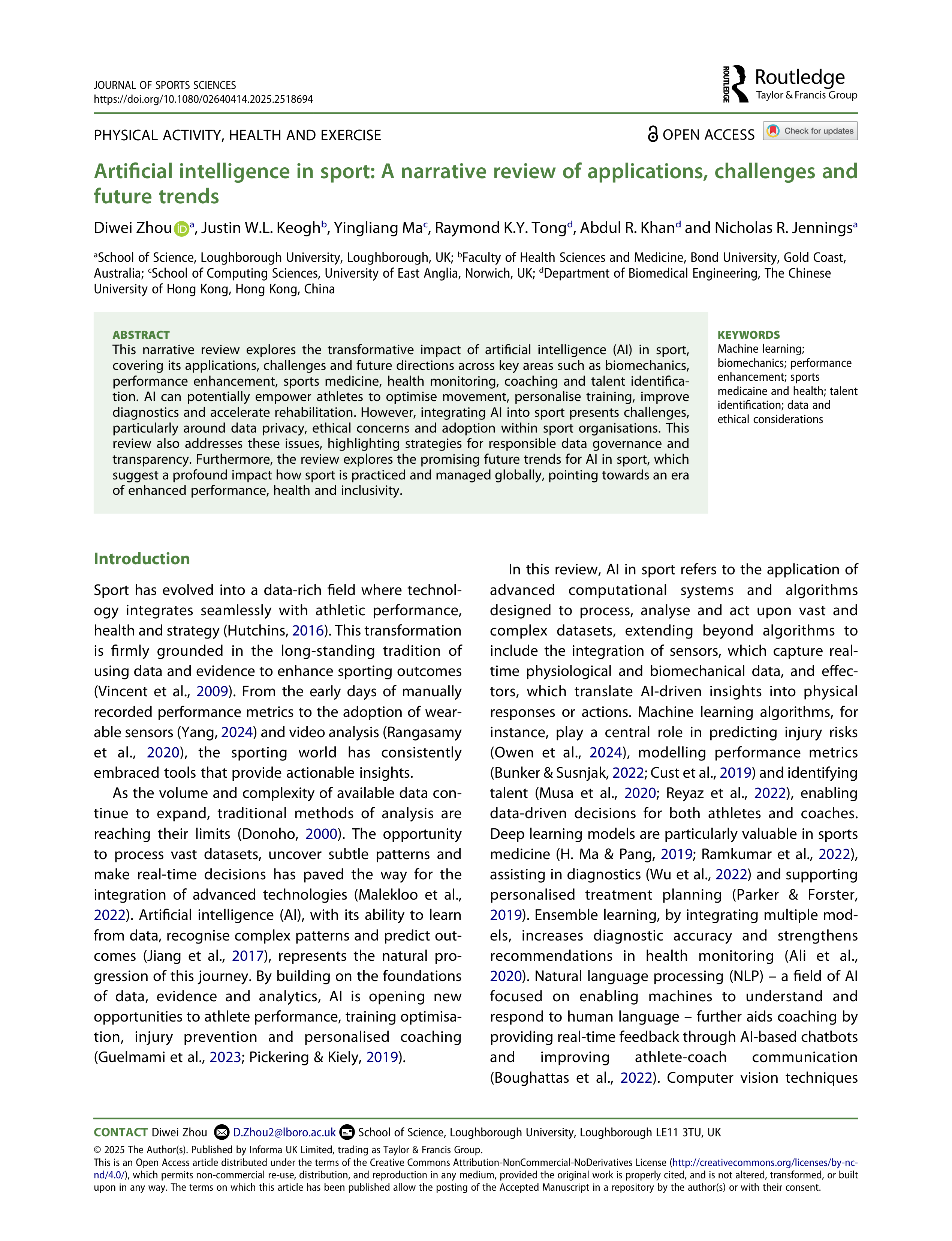 Artiﬁcial Intelligence Applications in Sports — page 2