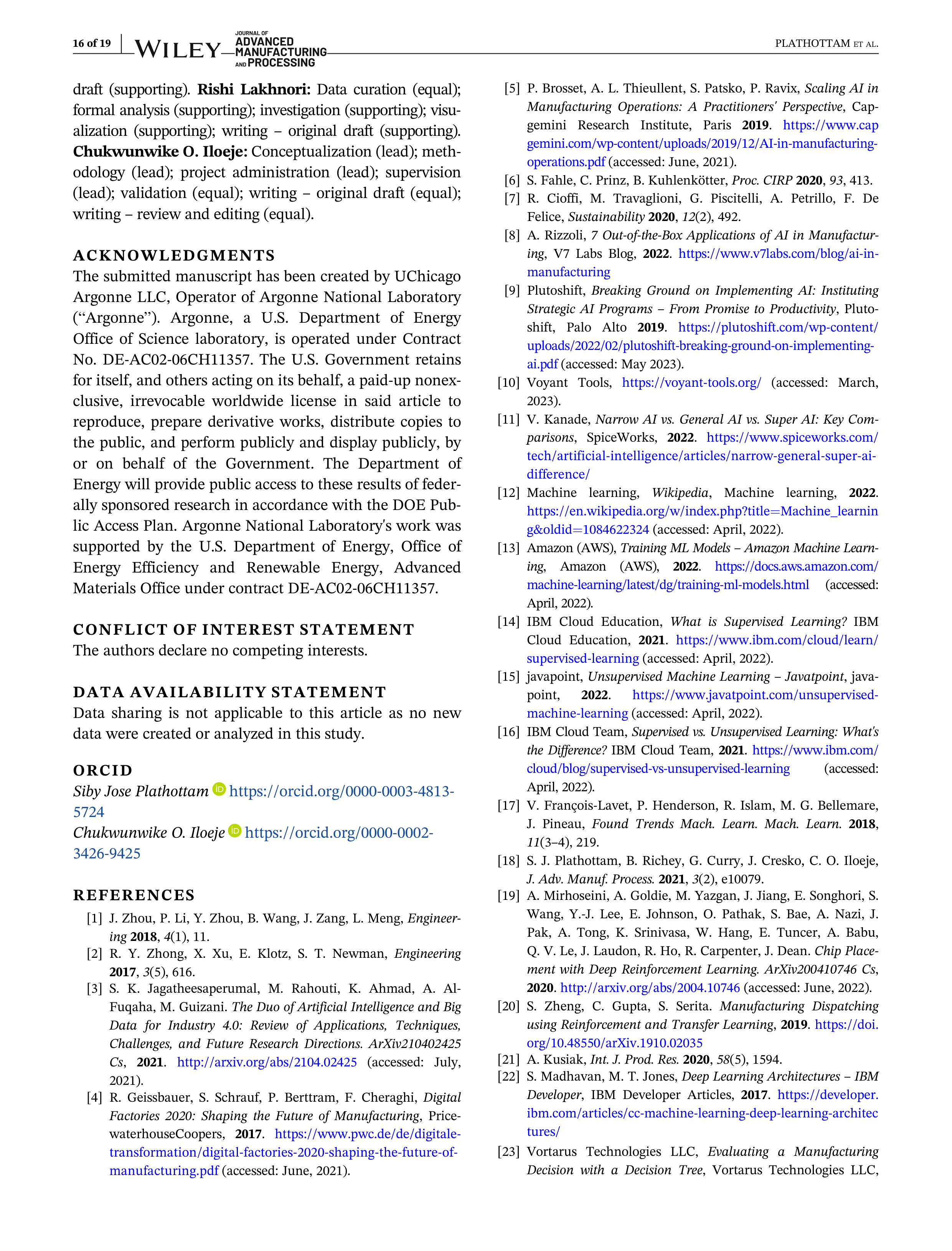 Artificial Intelligence Applications in Manufacturing Operations — page 16