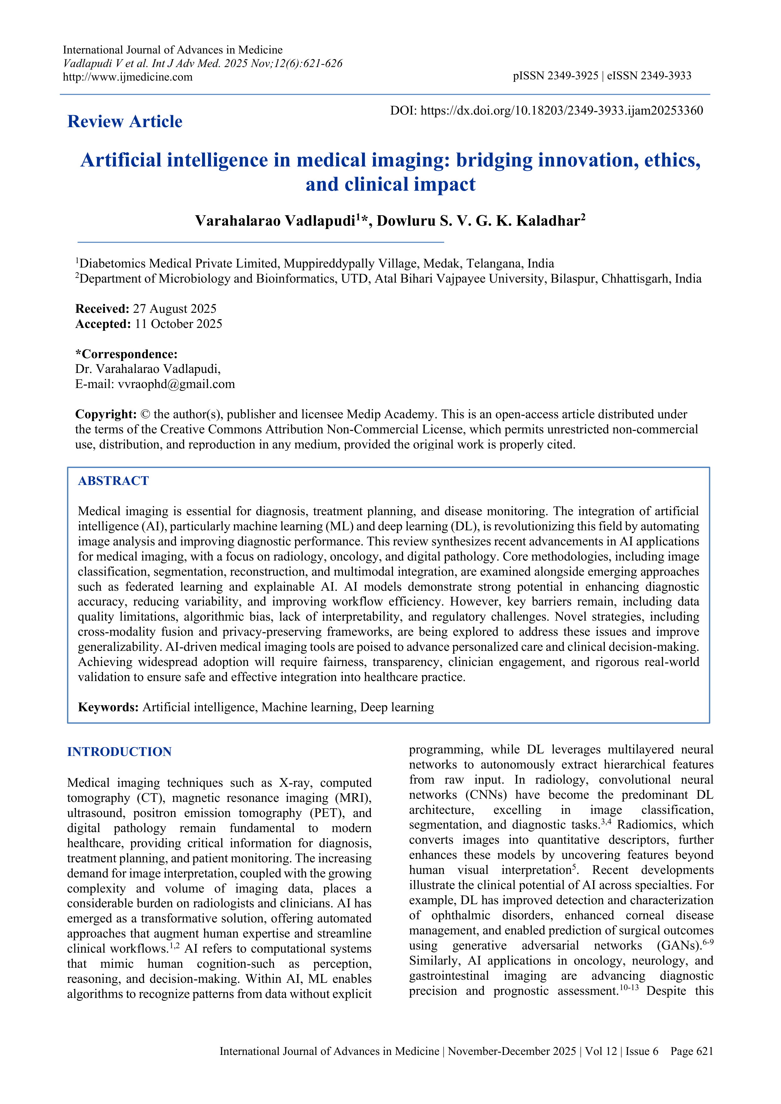 Artificial Intelligence Applications in medical imaging — page 1