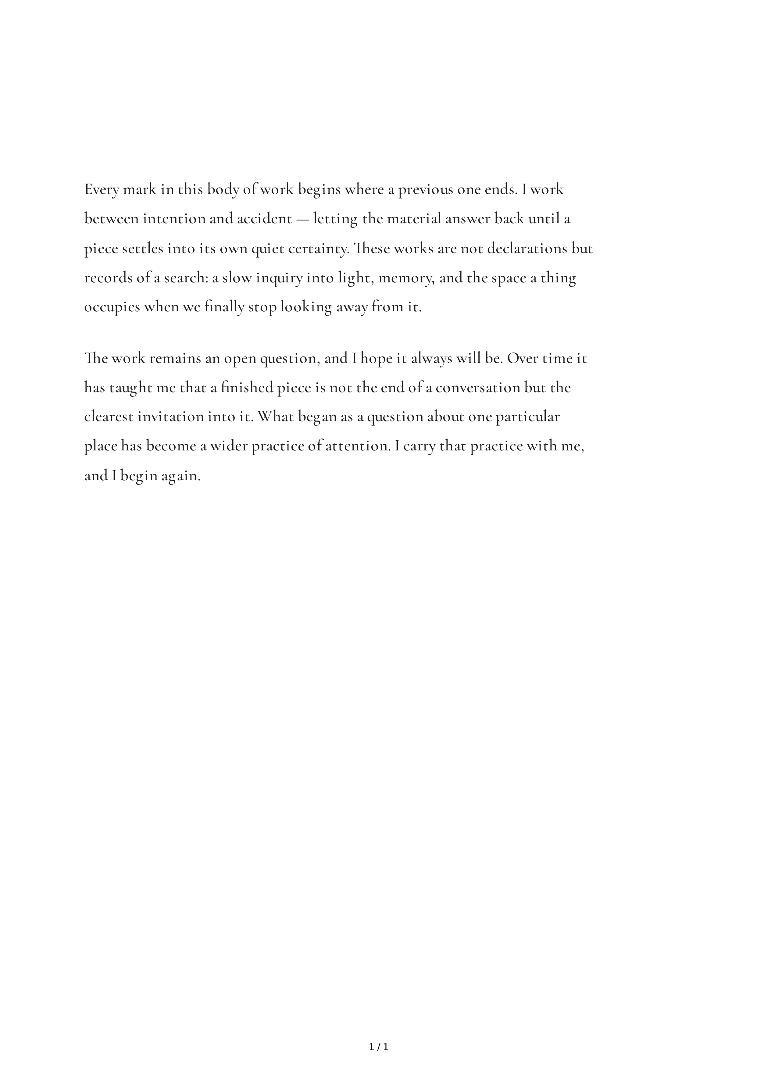 Artist Statement Conclusion Paragraph — page 1