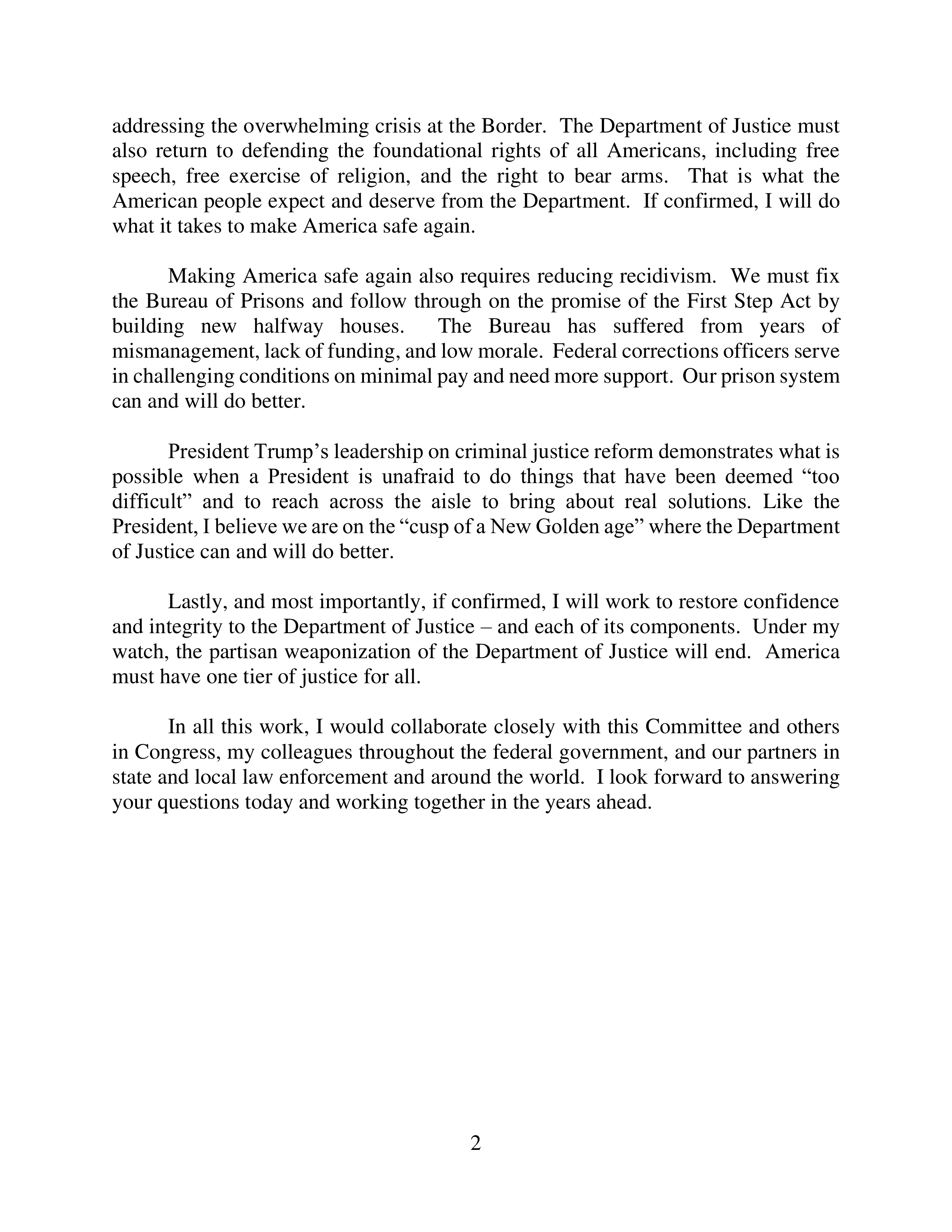 Attorney General Confirmation Hearing Opening Statement — page 2