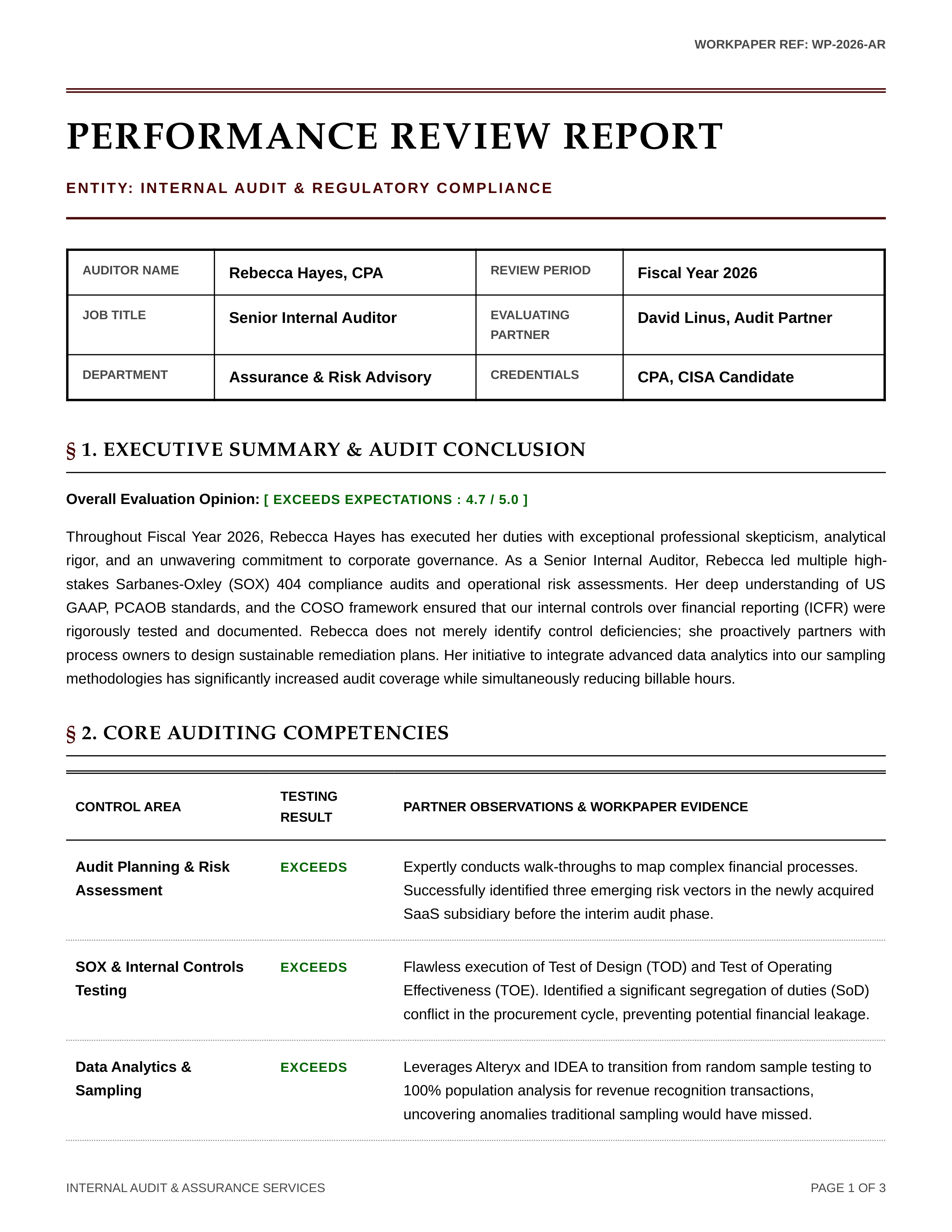 Auditor Performance Review — page 1