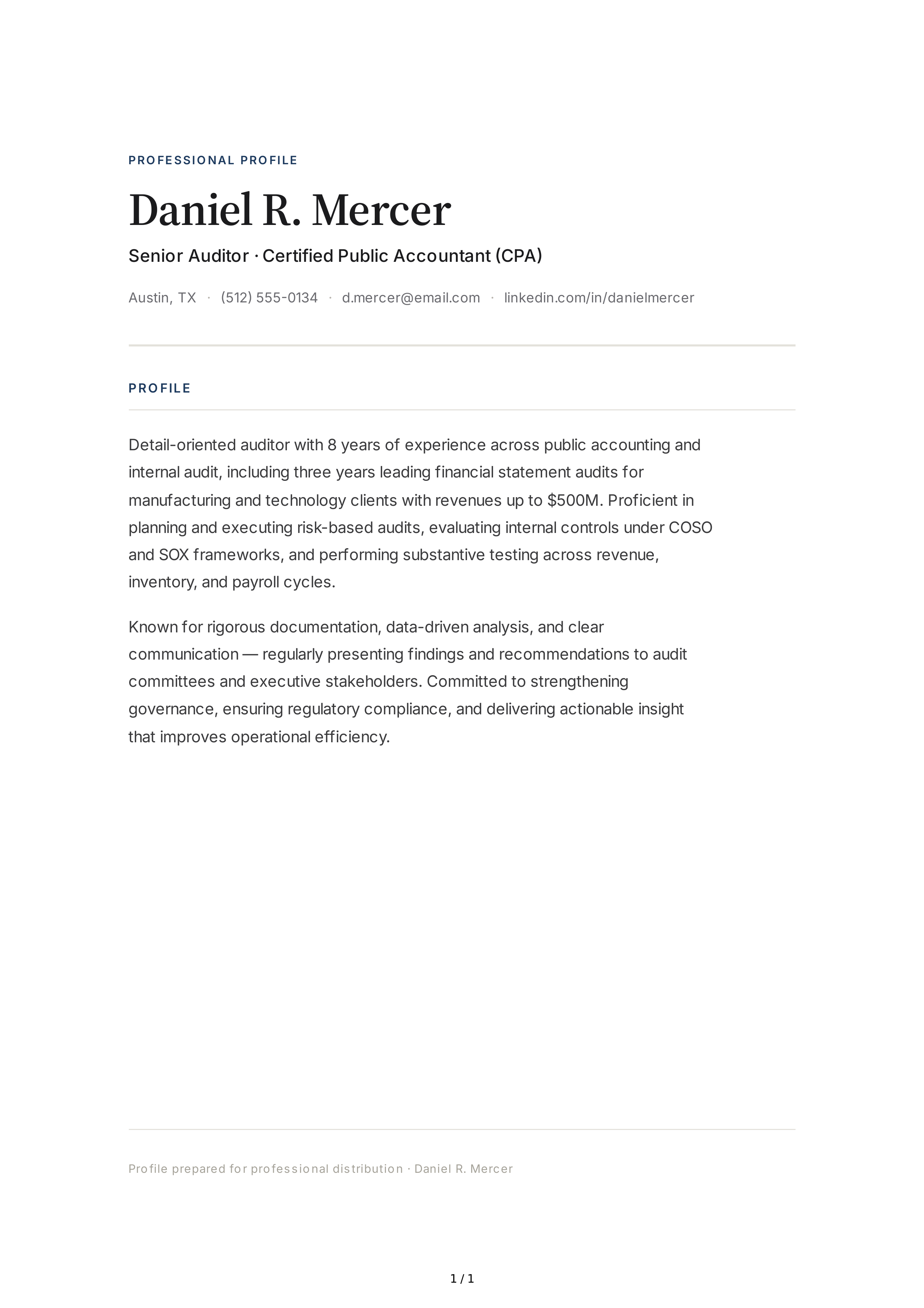 Auditor Resume Profile — page 1