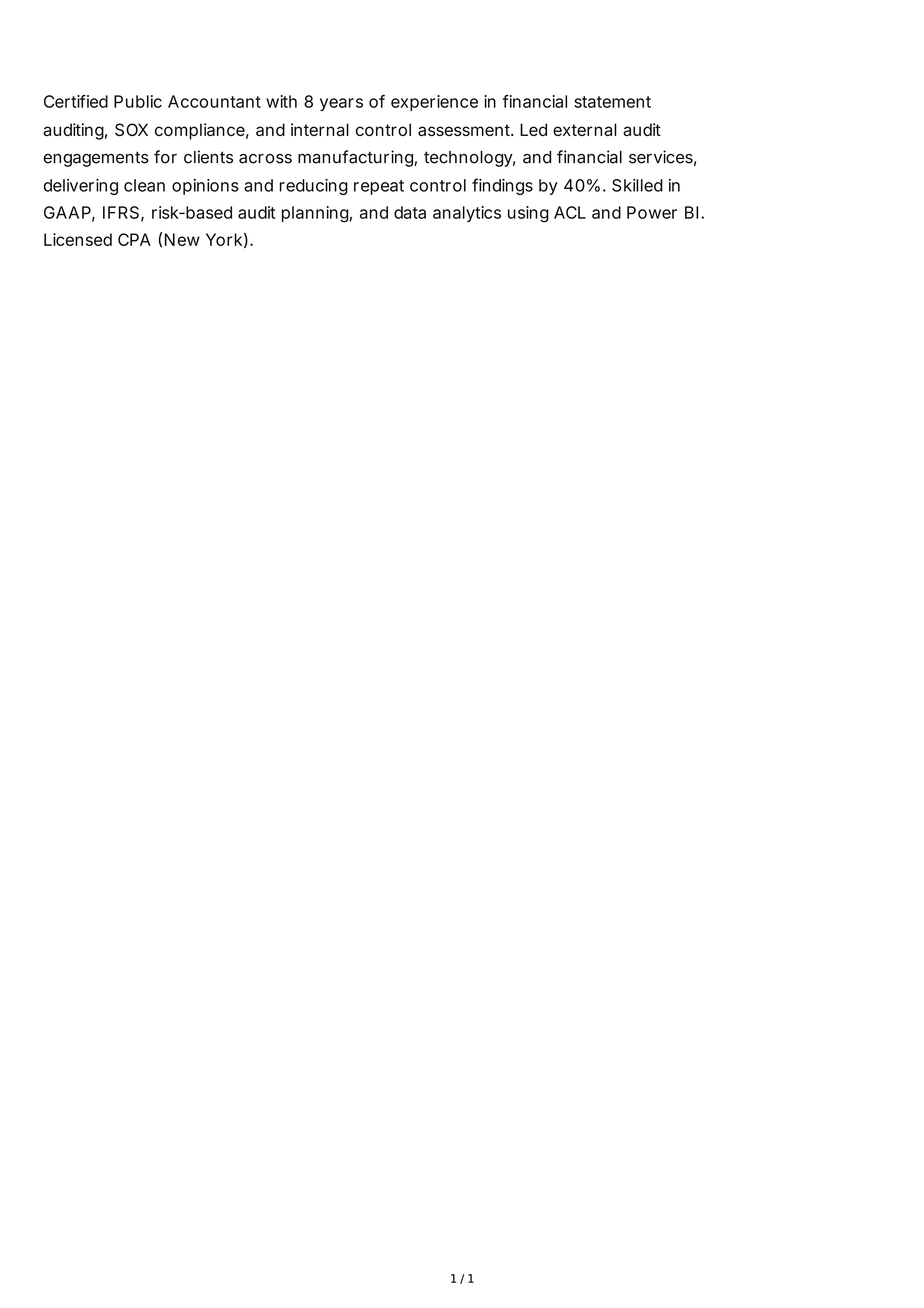 Auditor Resume Summary — page 1