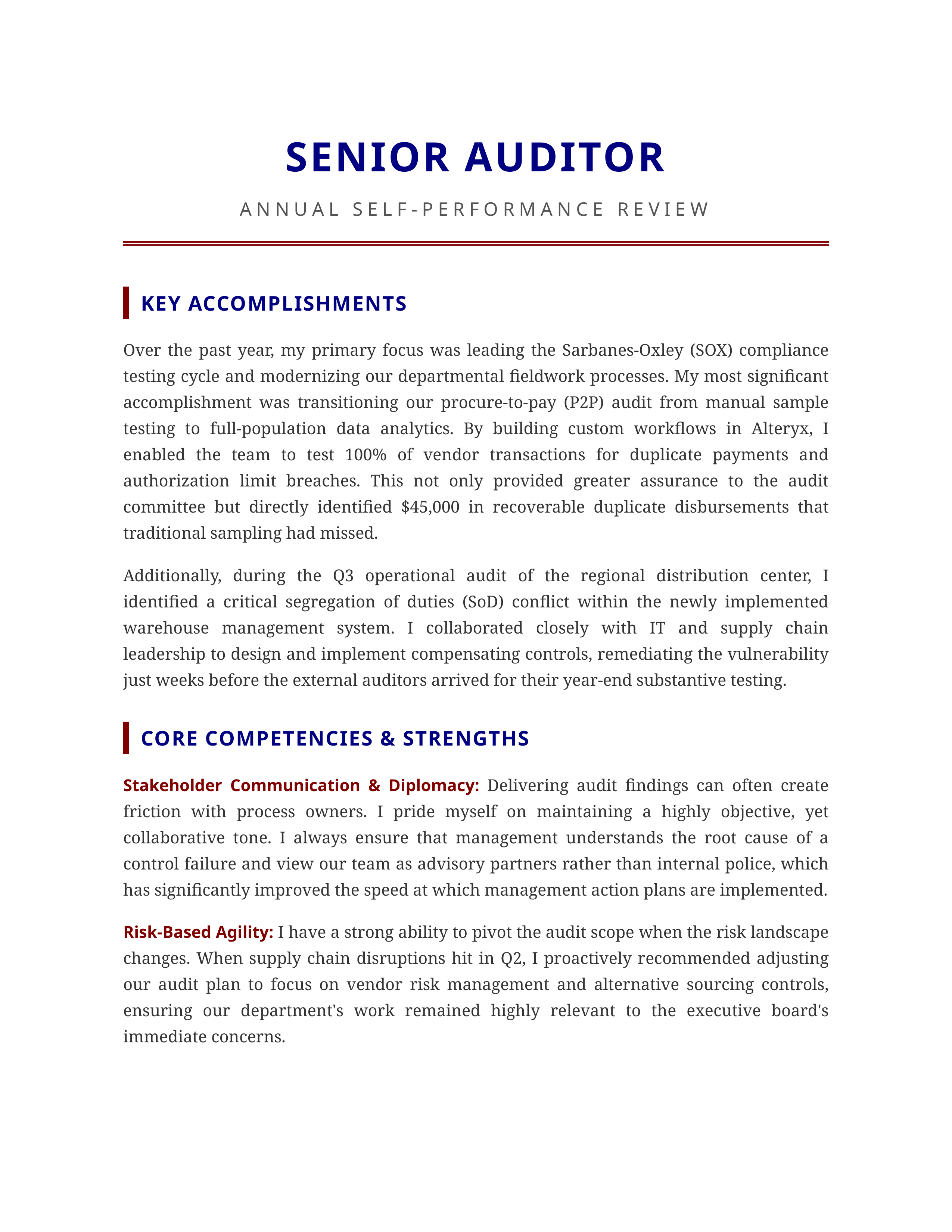 Auditor Self Performance Review — page 1