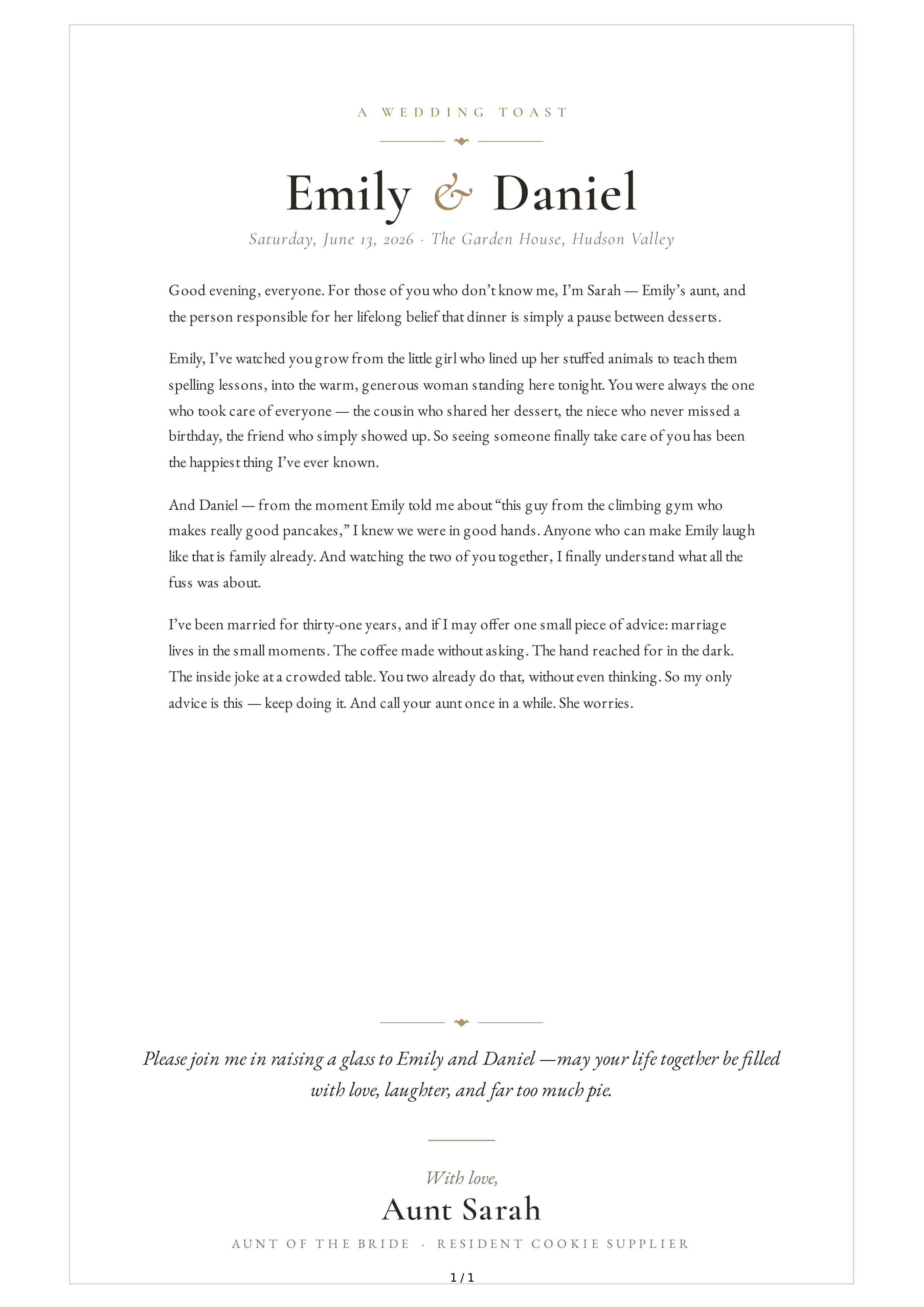 Aunt Wedding Toast — page 1