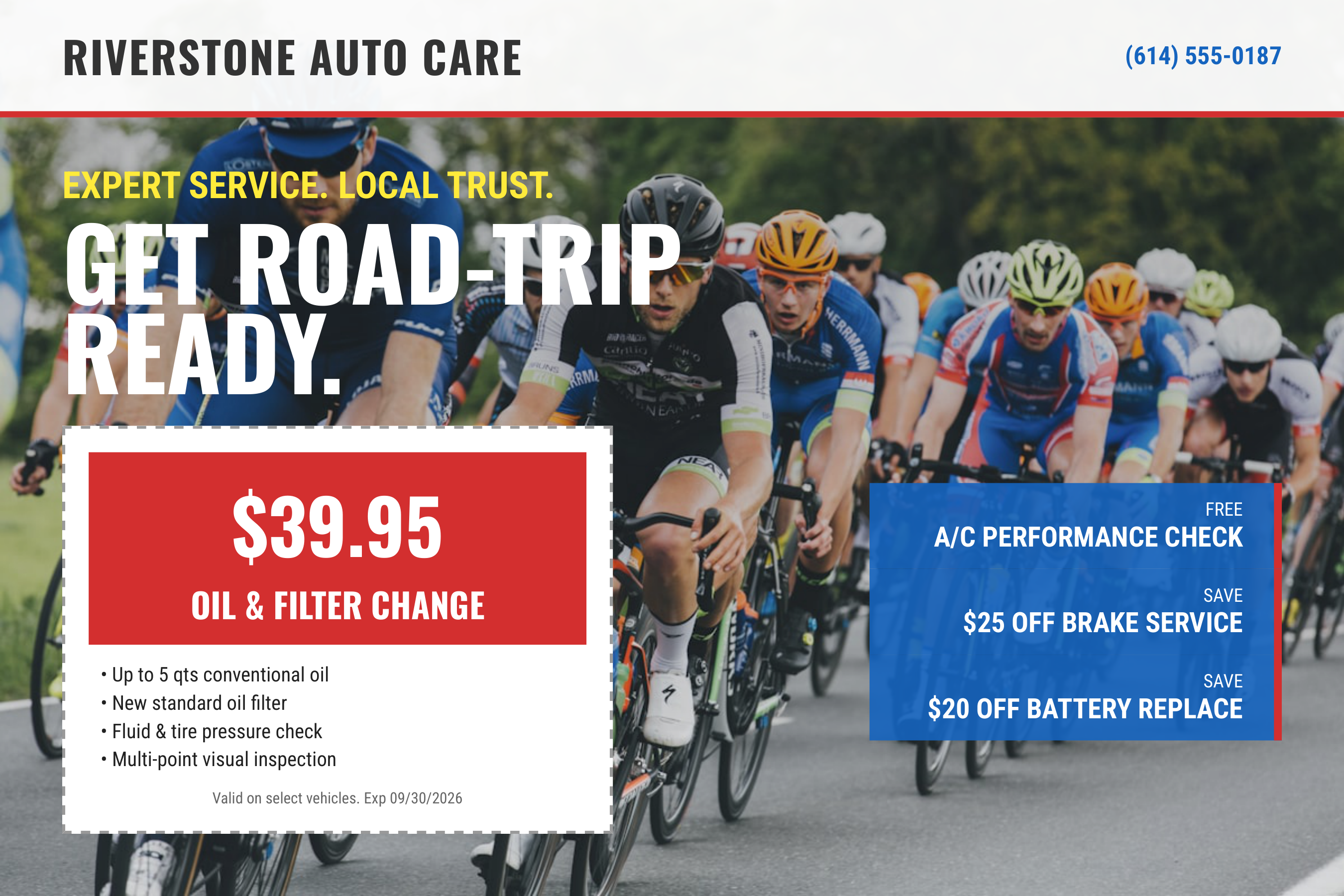 Auto Mechanic Multi-Coupon Seasonal Maintenance Postcard — page 1
