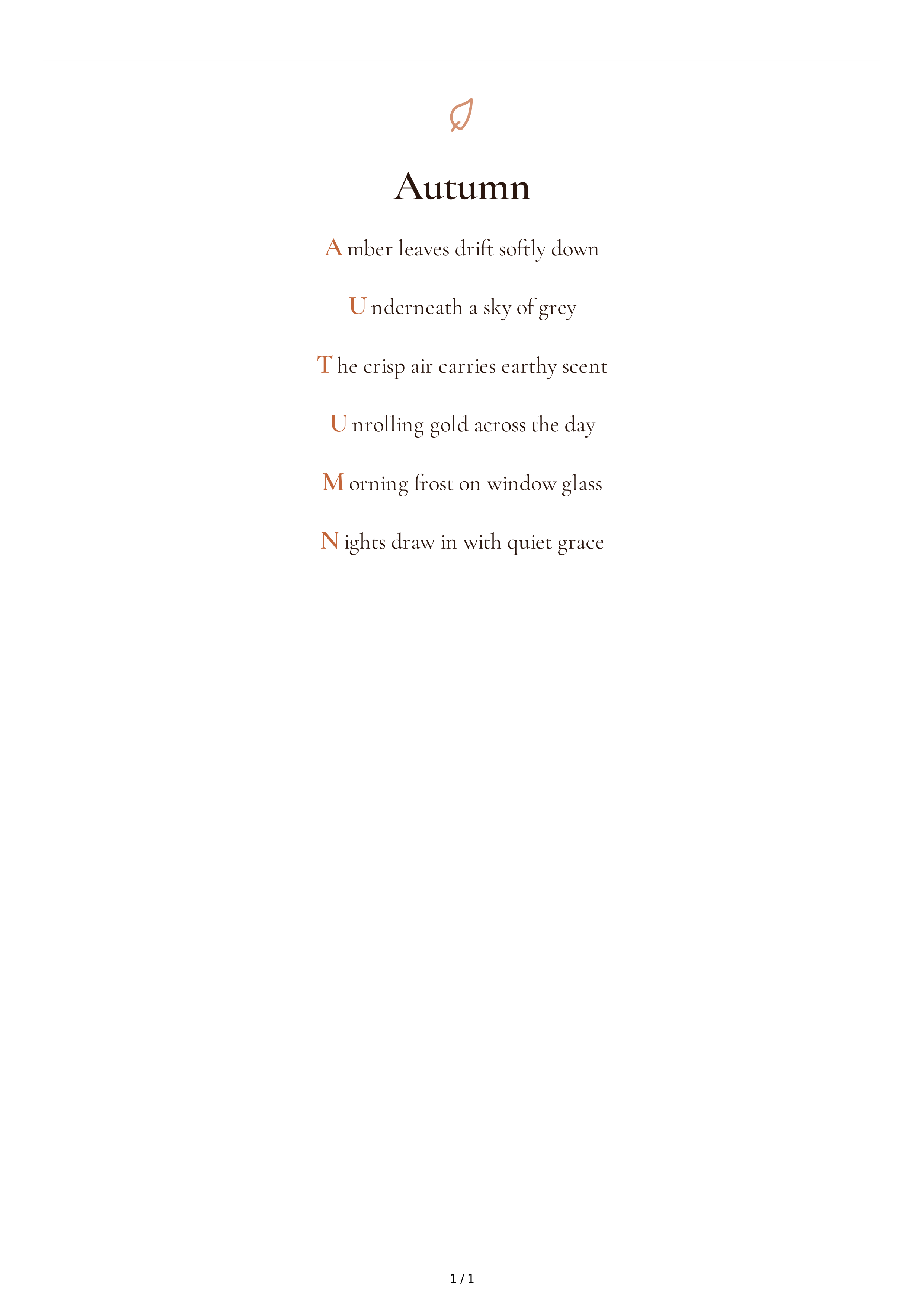 Autumn Acrostic Poem — page 1