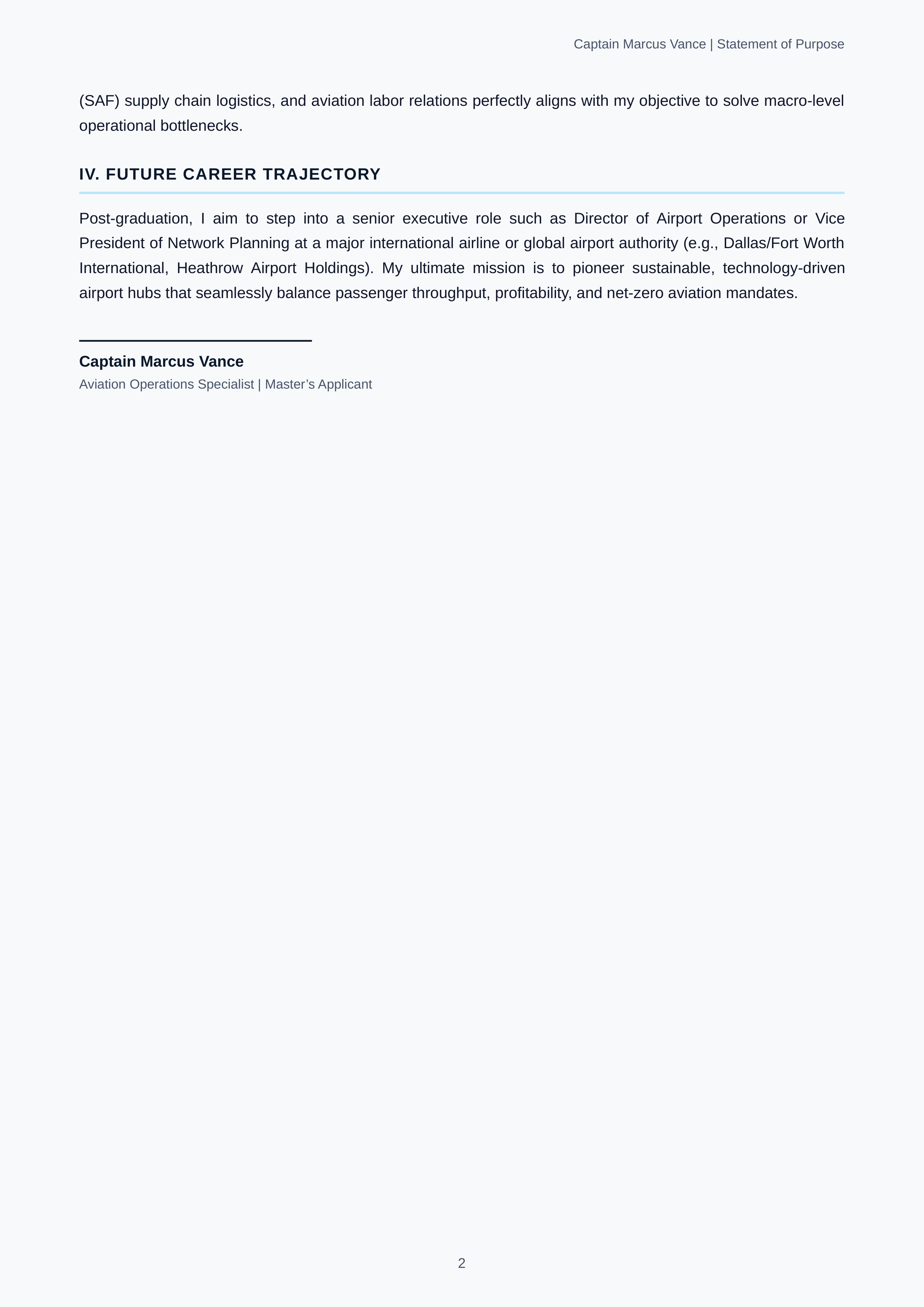 Aviation Management Statement of Purpose — page 2