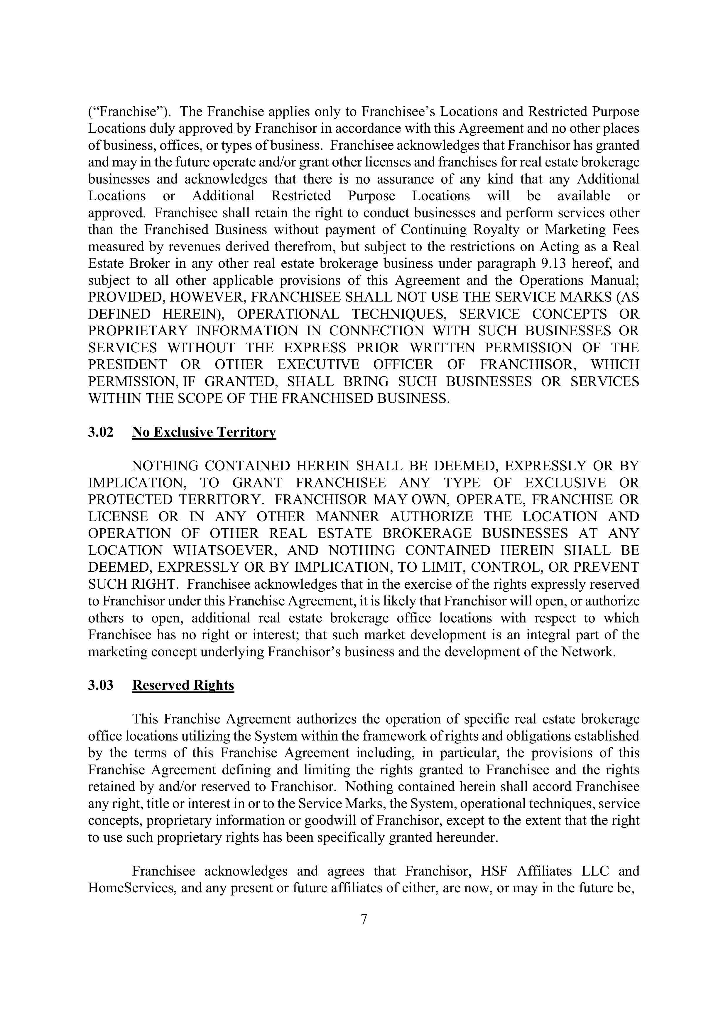 BERKSHIRE HATHAWAY HOMESERVICES FRANCHISE AGREEMENT — page 11