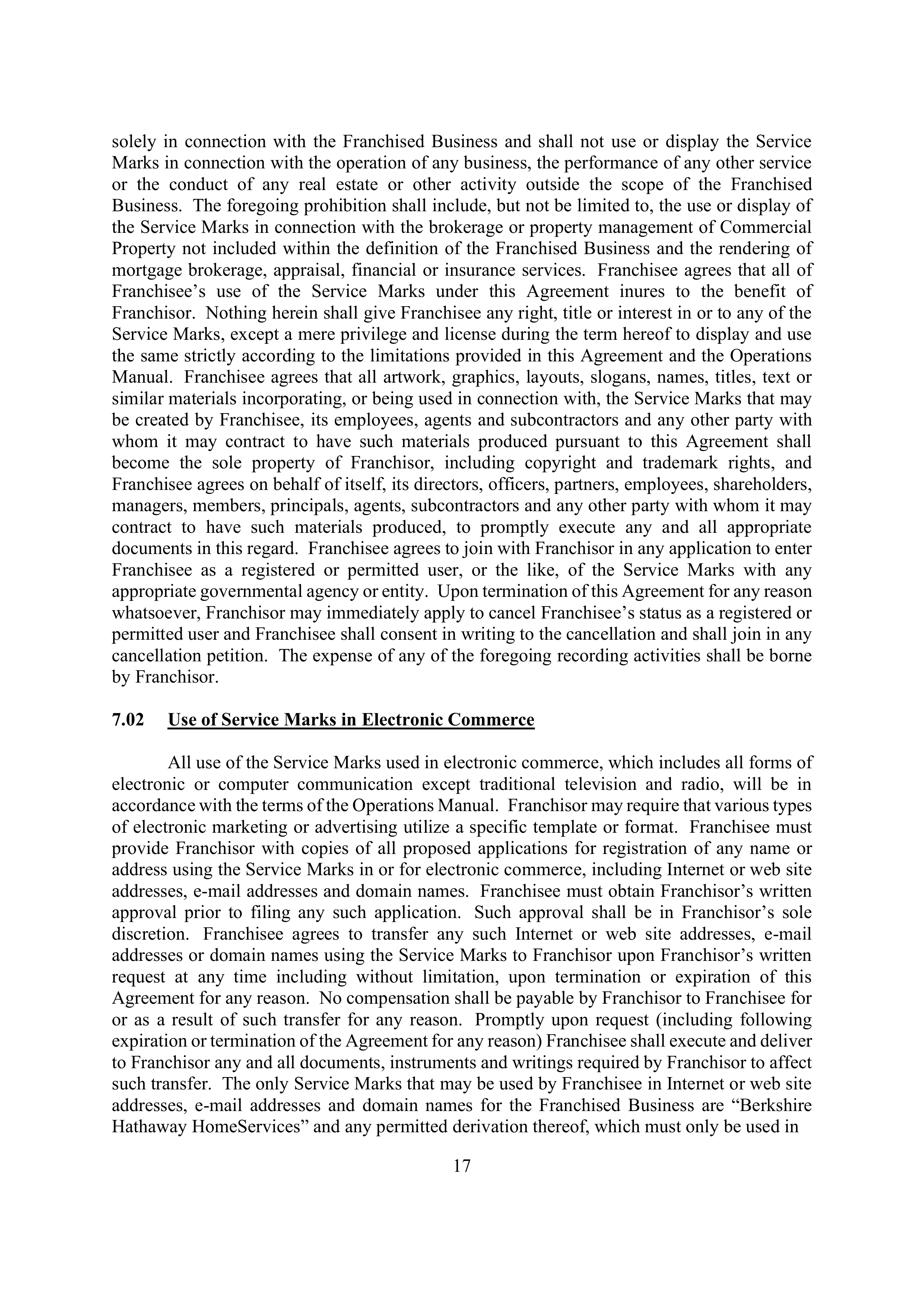 BERKSHIRE HATHAWAY HOMESERVICES FRANCHISE AGREEMENT — page 21