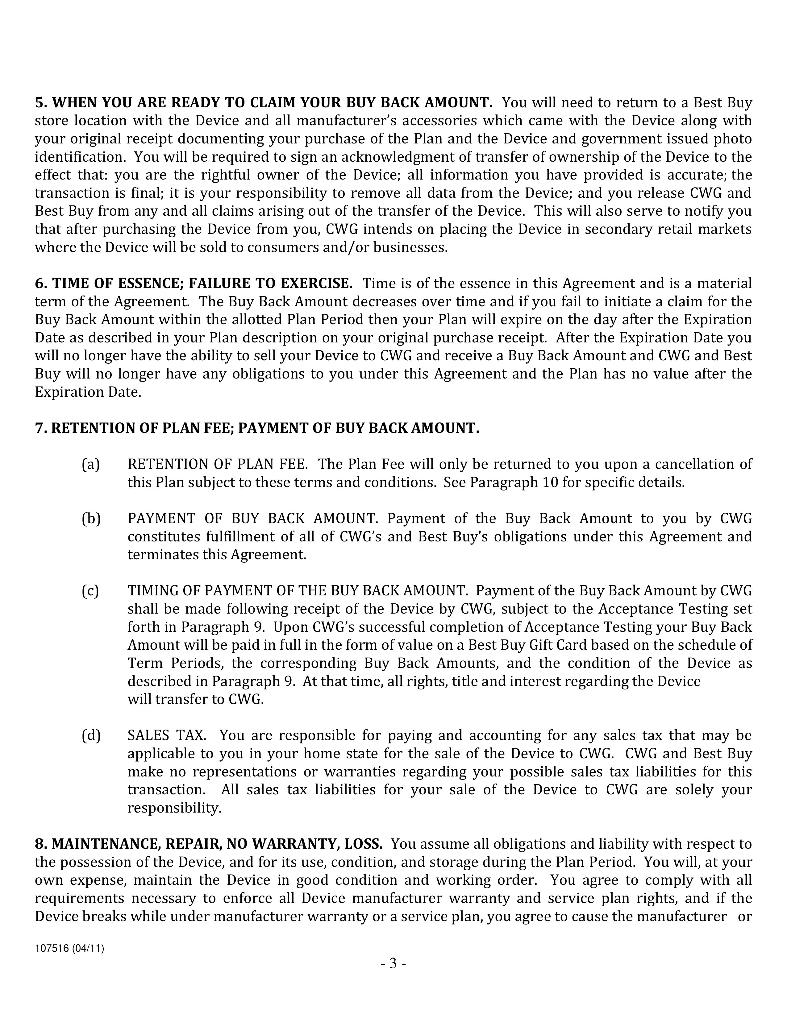 BEST BUY BACK PROGRAM AGREEMENT — page 3