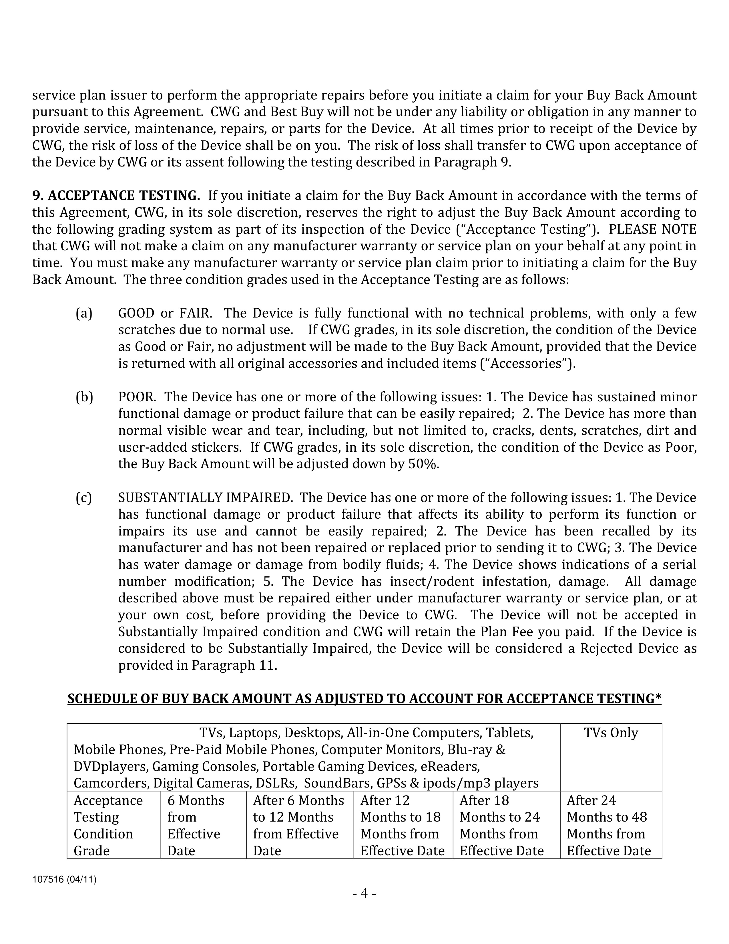 BEST BUY BACK PROGRAM AGREEMENT — page 4