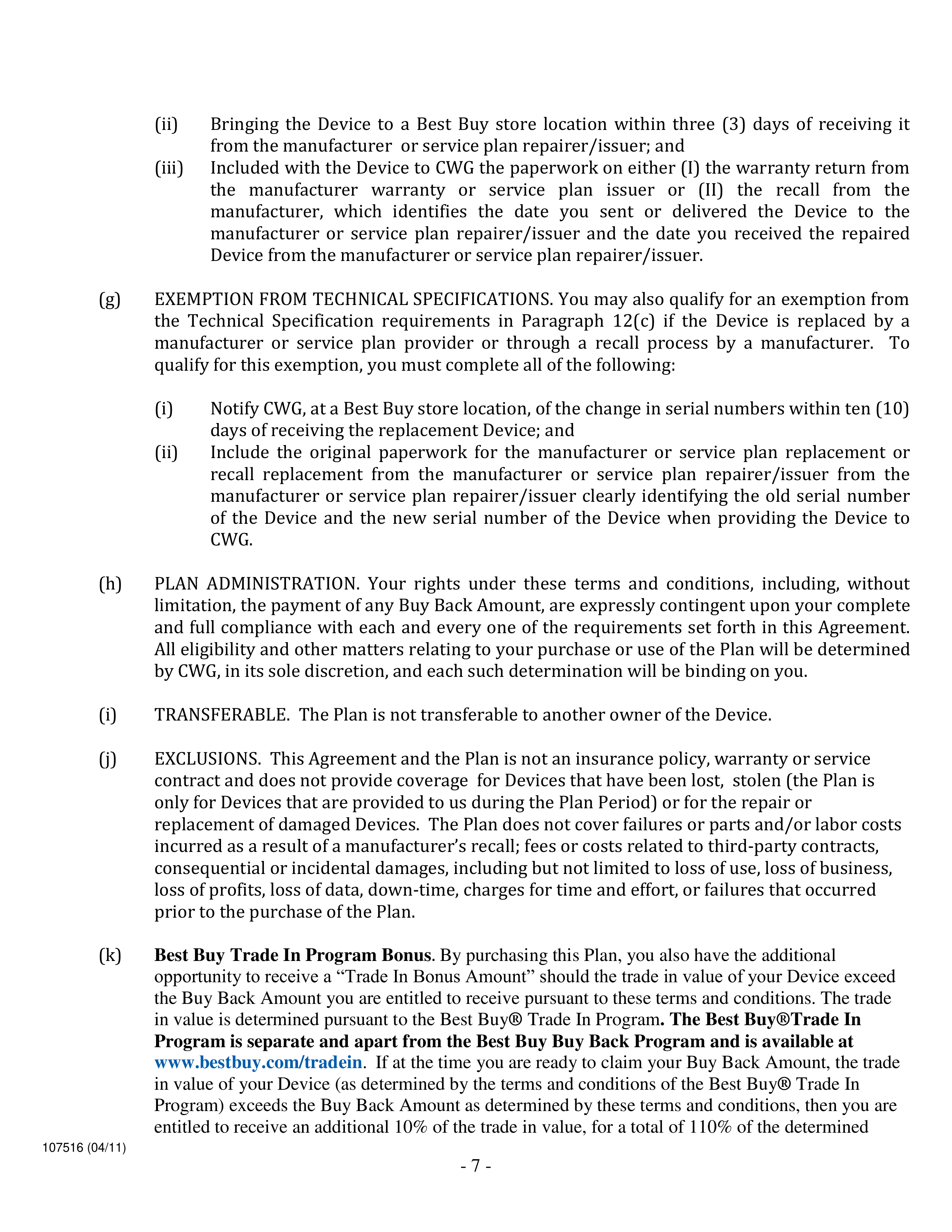 BEST BUY BACK PROGRAM AGREEMENT — page 7