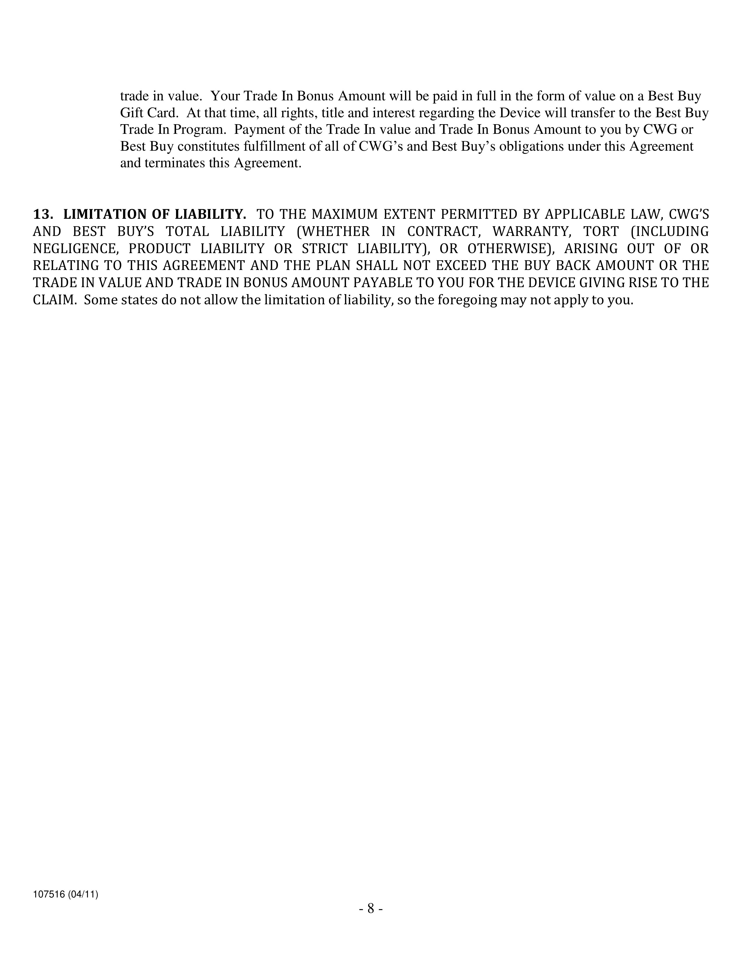 BEST BUY BACK PROGRAM AGREEMENT — page 8
