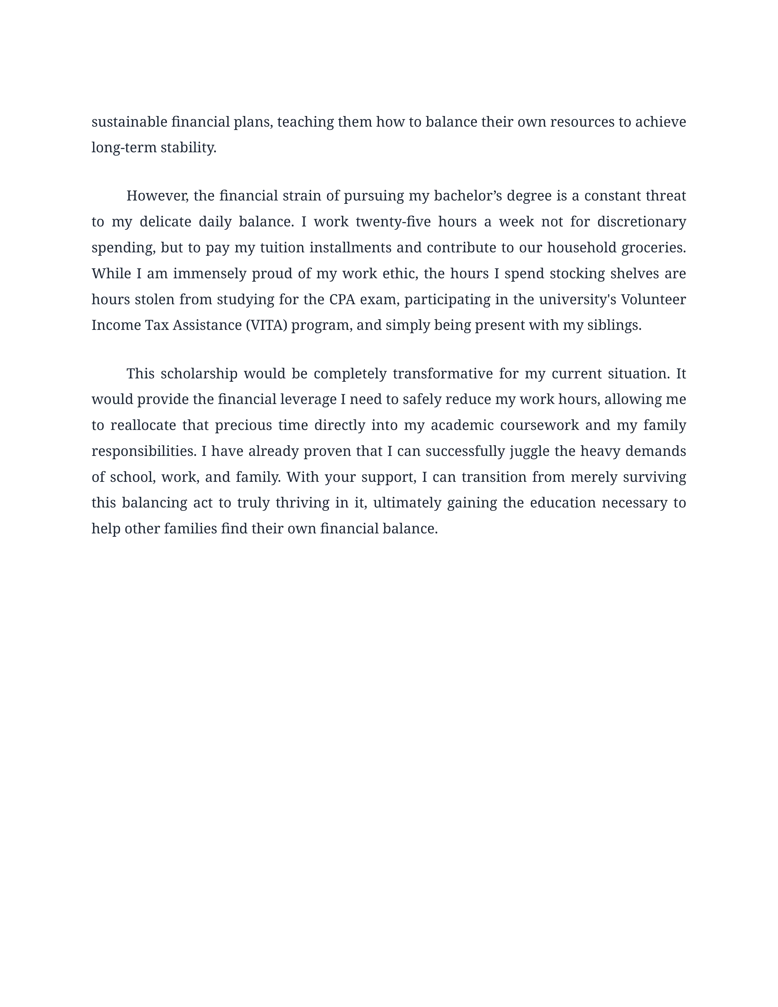 Balancing School Work and Family Scholarship Essay — page 2