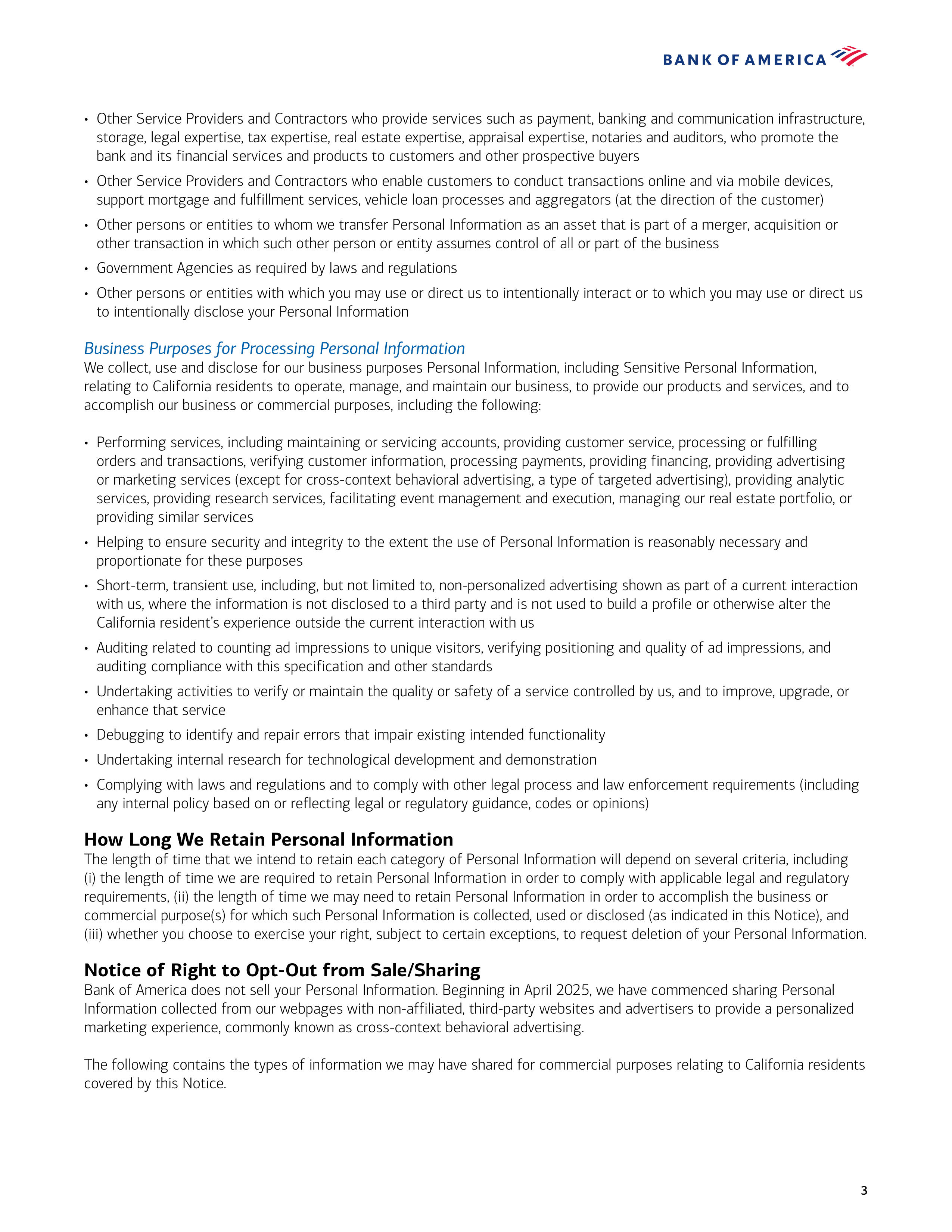 Bank of America California Consumer Privacy Act Notice — page 3