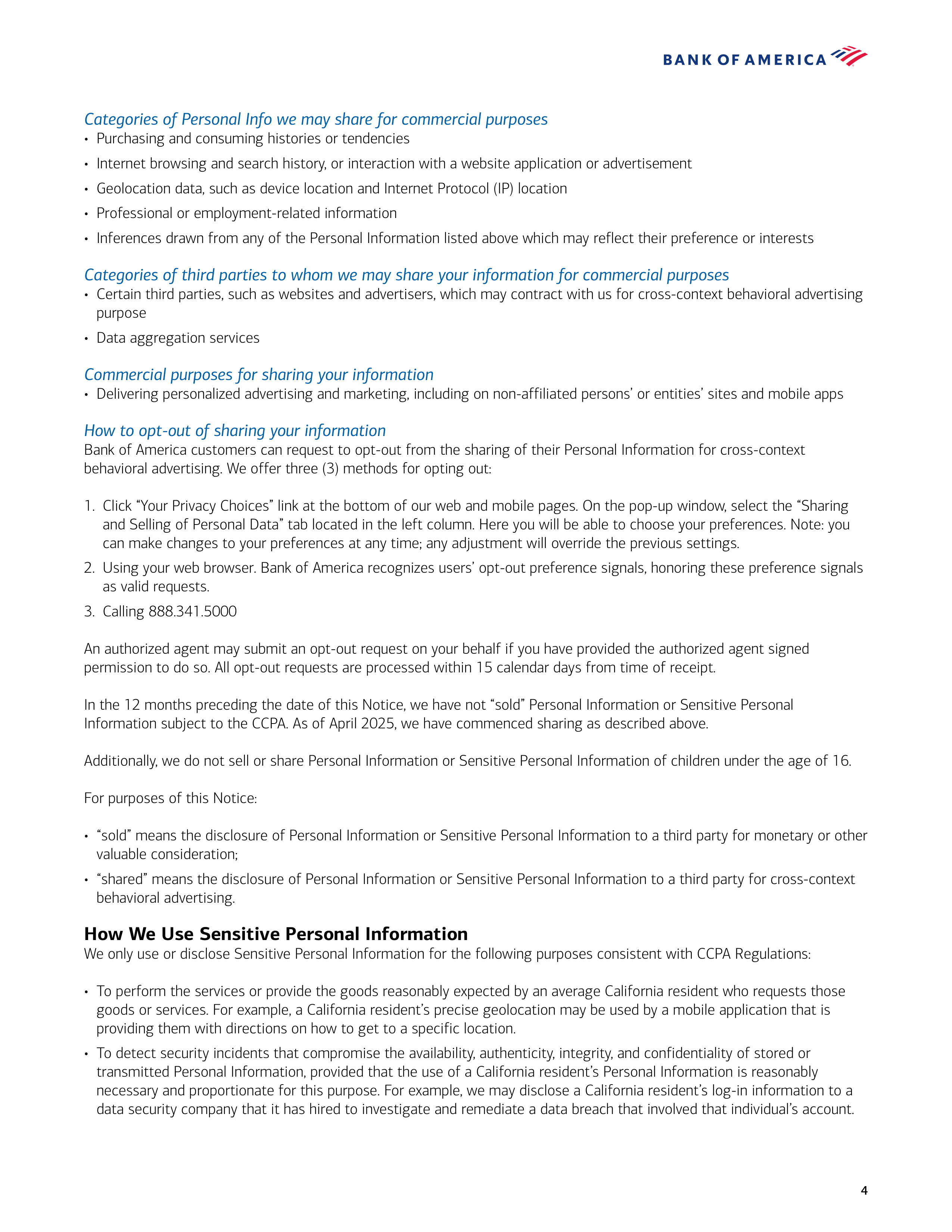 Bank of America California Consumer Privacy Act Notice — page 4
