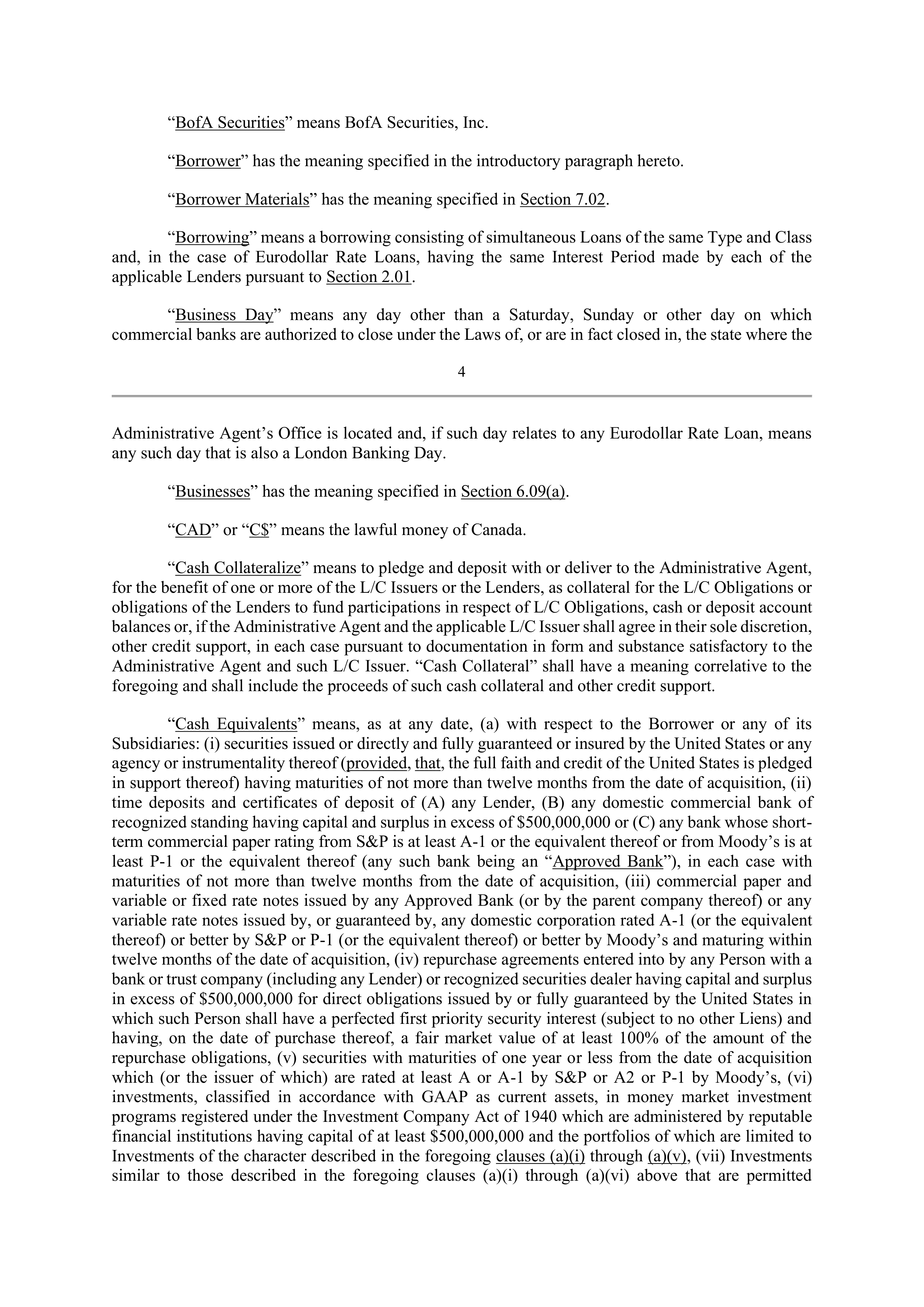 Bank of America Corporation Credit Agreement — page 10